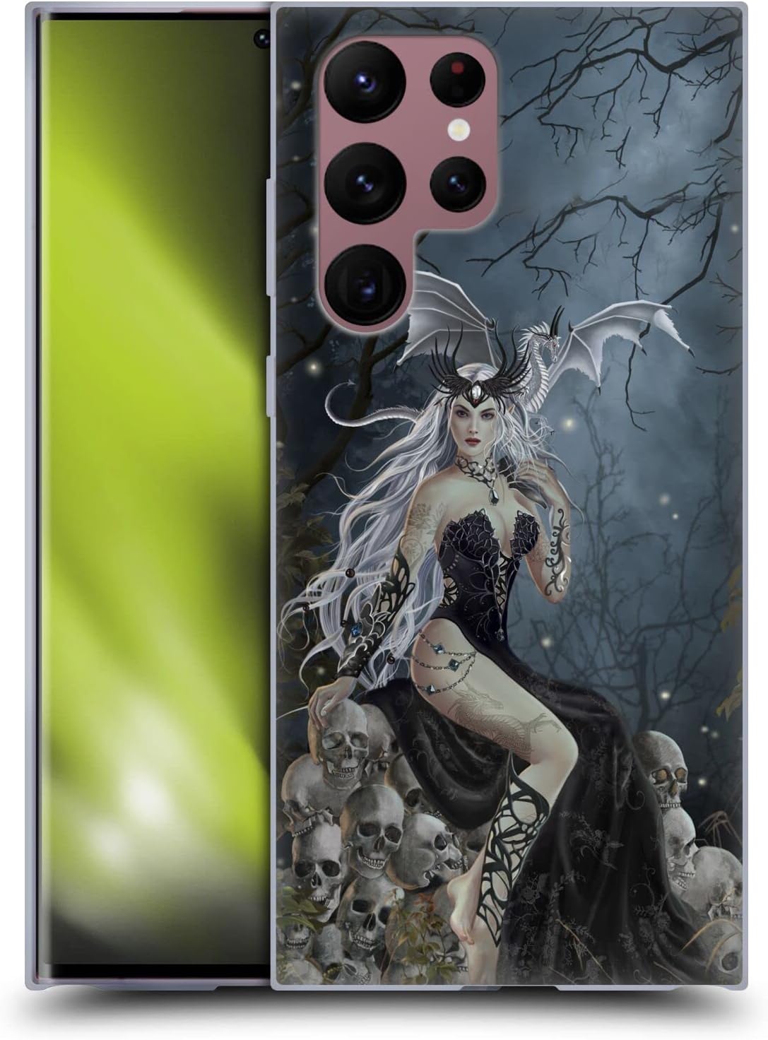 Head Case Designs Funda de gel suave con licencia oficial de Nene Thomas Mad Queen of Skulls Dragon Gothic compatible con Samsung Galaxy S22 Ultra 5G