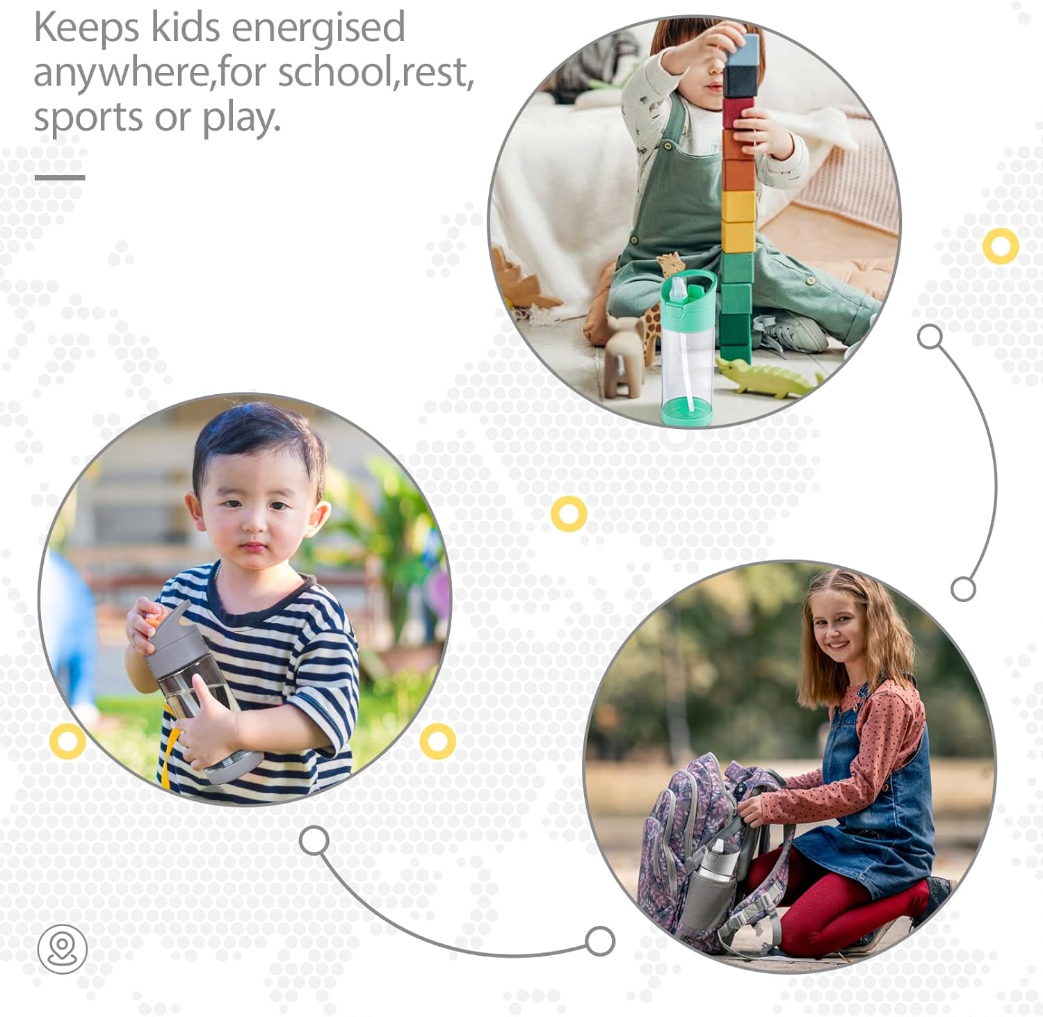 wedrink Botella de agua para niños con pajilla, sin BPA, Tritan a prueba de fugas, botella de agua deportiva para la escuela (12 onzas, verde)
