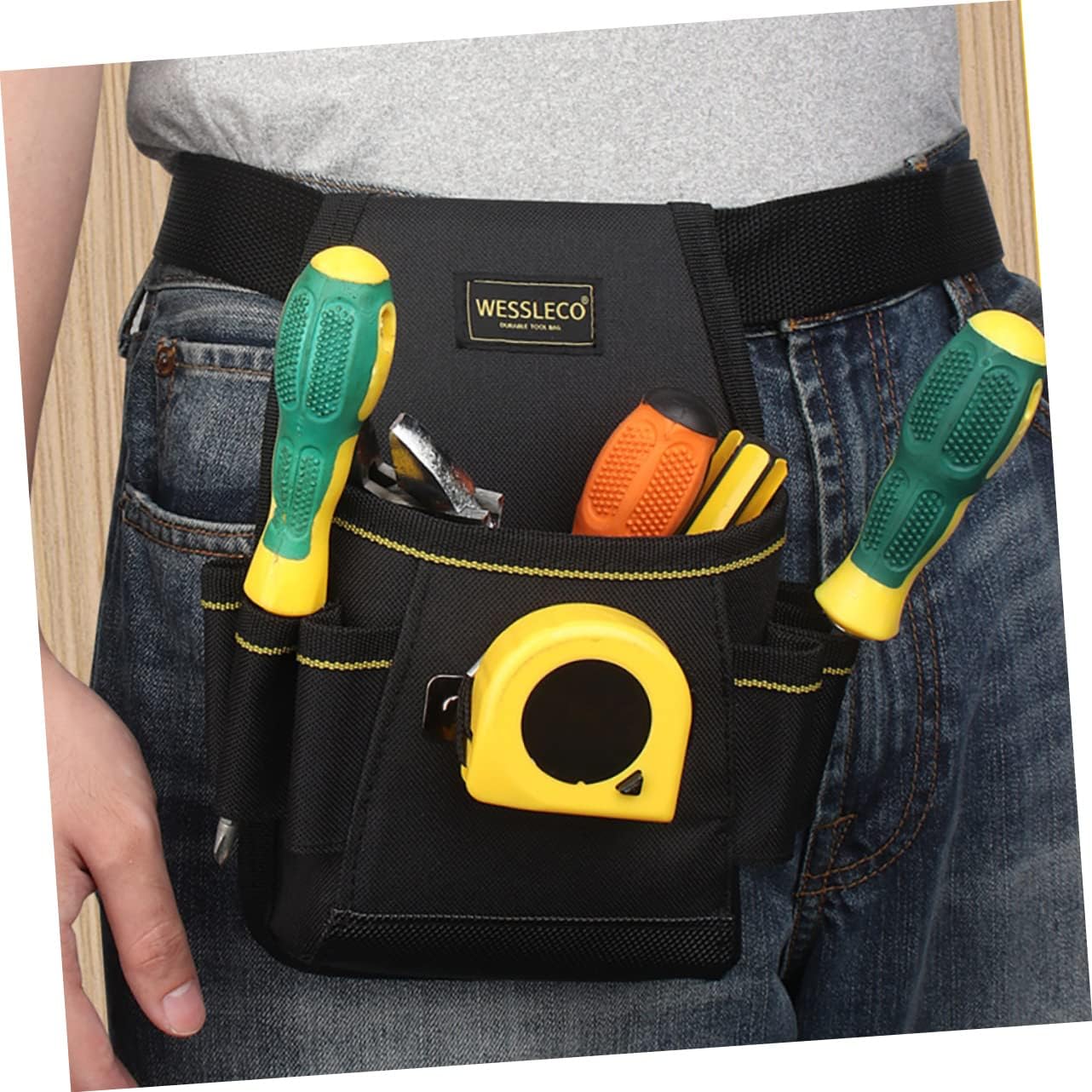 Housoutil Soporte de cinta métrica, bolsa de herramientas para la cintura, bolsa de herramientas de lona, bolsa de herramientas de fontanero,