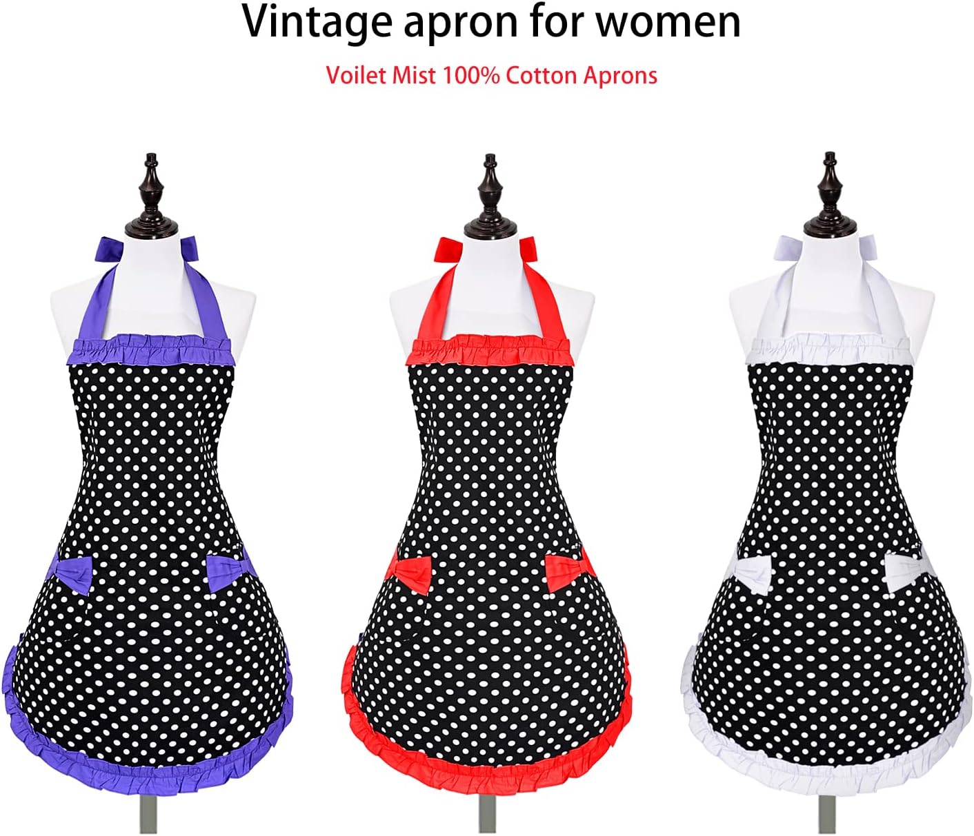 Delantales retro lindos para mujer con bolsillo, delantales vintage de lunares blancos para niñas, delantal con volantes para mujer, delantal de