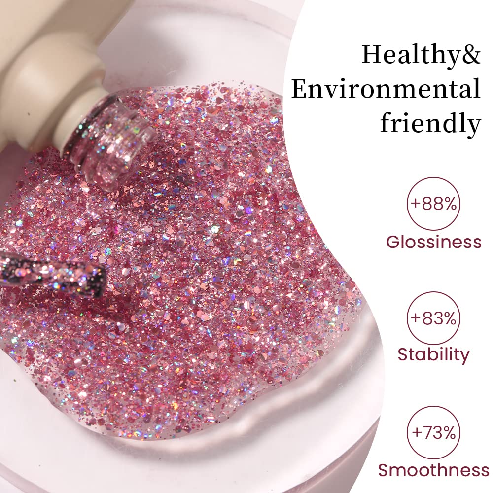 MAYCHAO Esmalte de uñas de gel con purpurina rosa de 0.0 fl oz, 1 unidad de esmalte de gel con purpurina rosa Sakura para remojar el esmalte de uñas