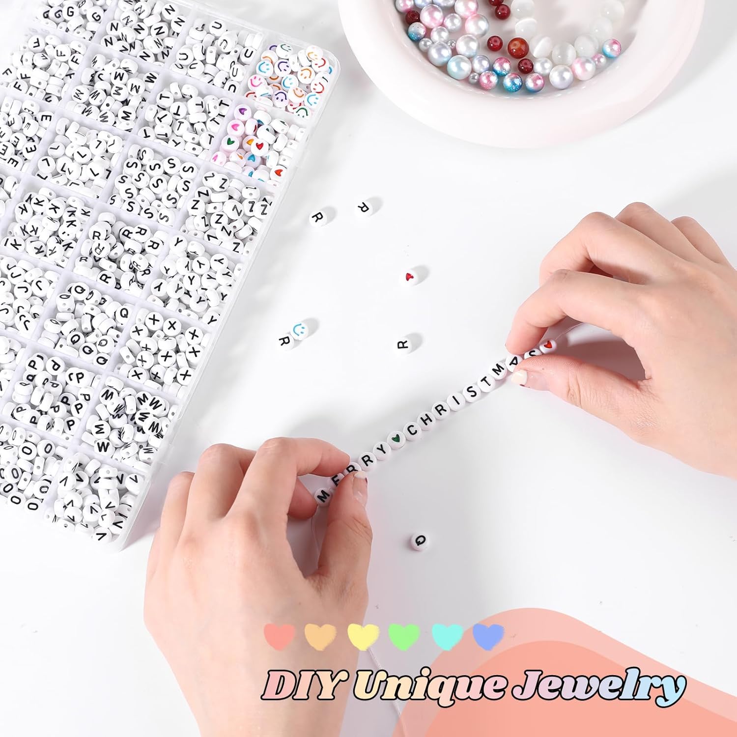 Beadsky 1456 cuentas de letras, 28 estilos de pulseras de la amistad, kit de fabricación de joyas, cuentas del alfabeto, kit de fabricación de