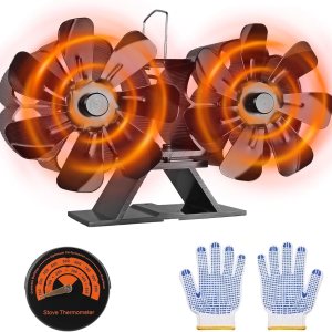 Ventilador de estufa de leña con motores duales alimentados por calor, ventiladores de estufa de 14 aspas, ventilador de chimenea con termómetro Ventilador de estufa de leña con motores duales alimentados por calor, ventiladores de estufa de 14 aspas, ventilador de chimenea con termómetro