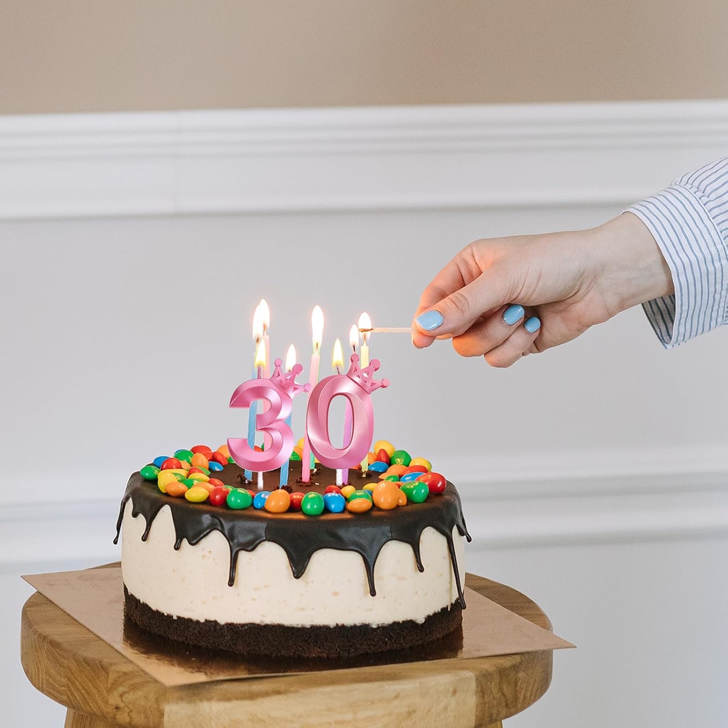 Vela rosa de cumpleaños número 1, decoración temática rosa para fiesta de primer cumpleaños, velas de número 3D diseñadas con corona para decoración