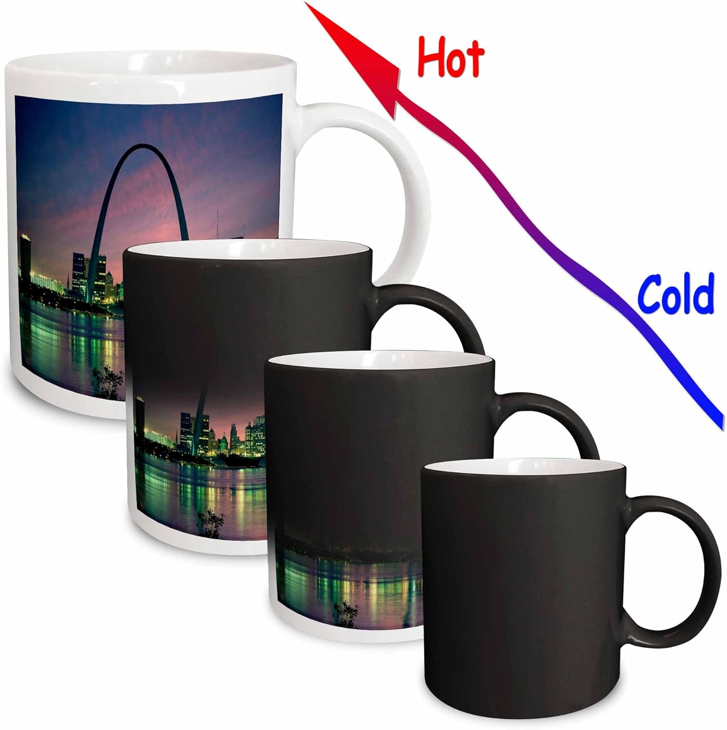 3dRose mug_56145_3 “St louis Missouri Arch At Nite” Taza mágica transformadora, 11 onzas, multicolor