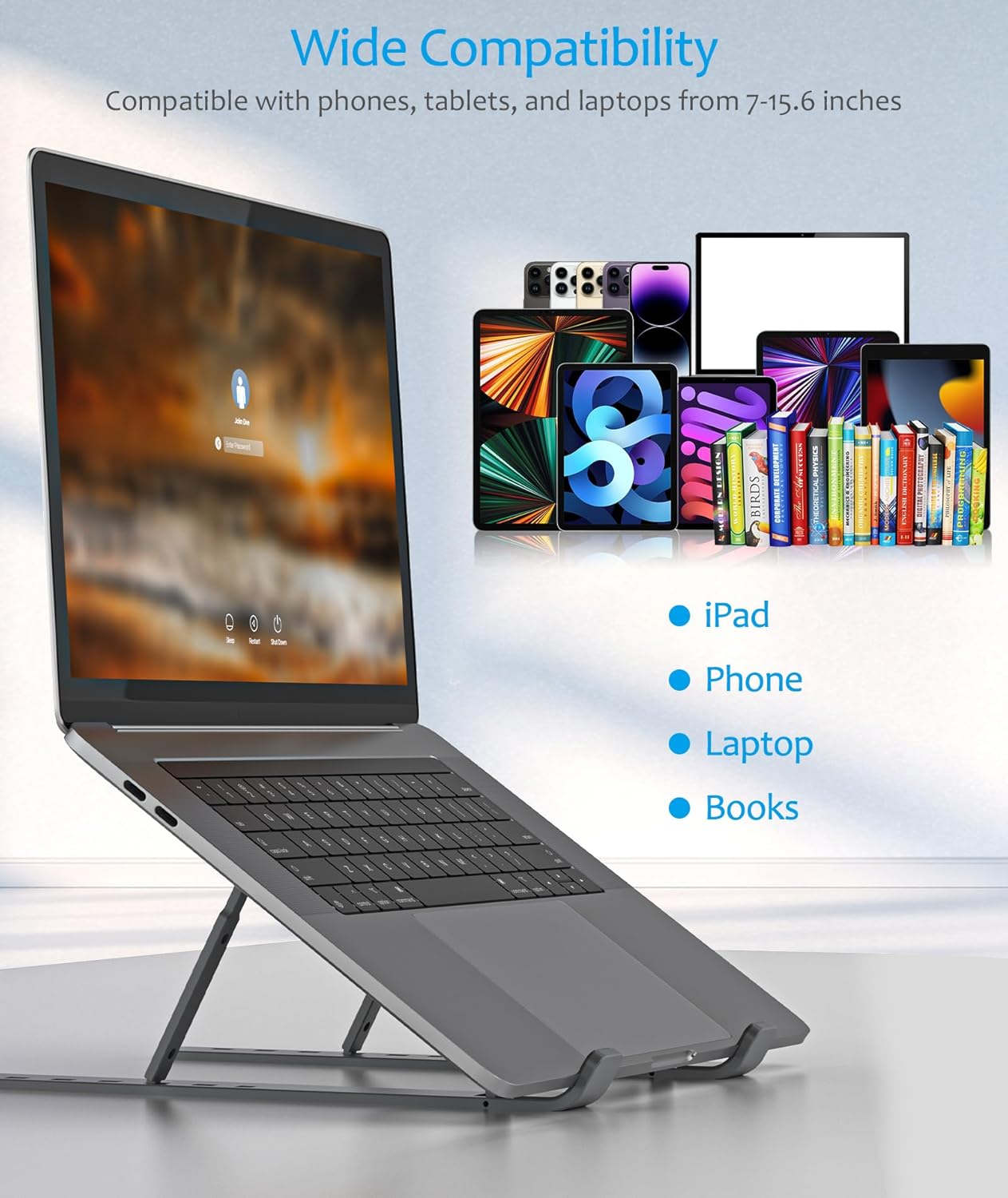BoYata Soporte para laptop, soporte portátil para computadora de escritorio, elevador plegable de aluminio para laptop con 6 niveles de ajuste de