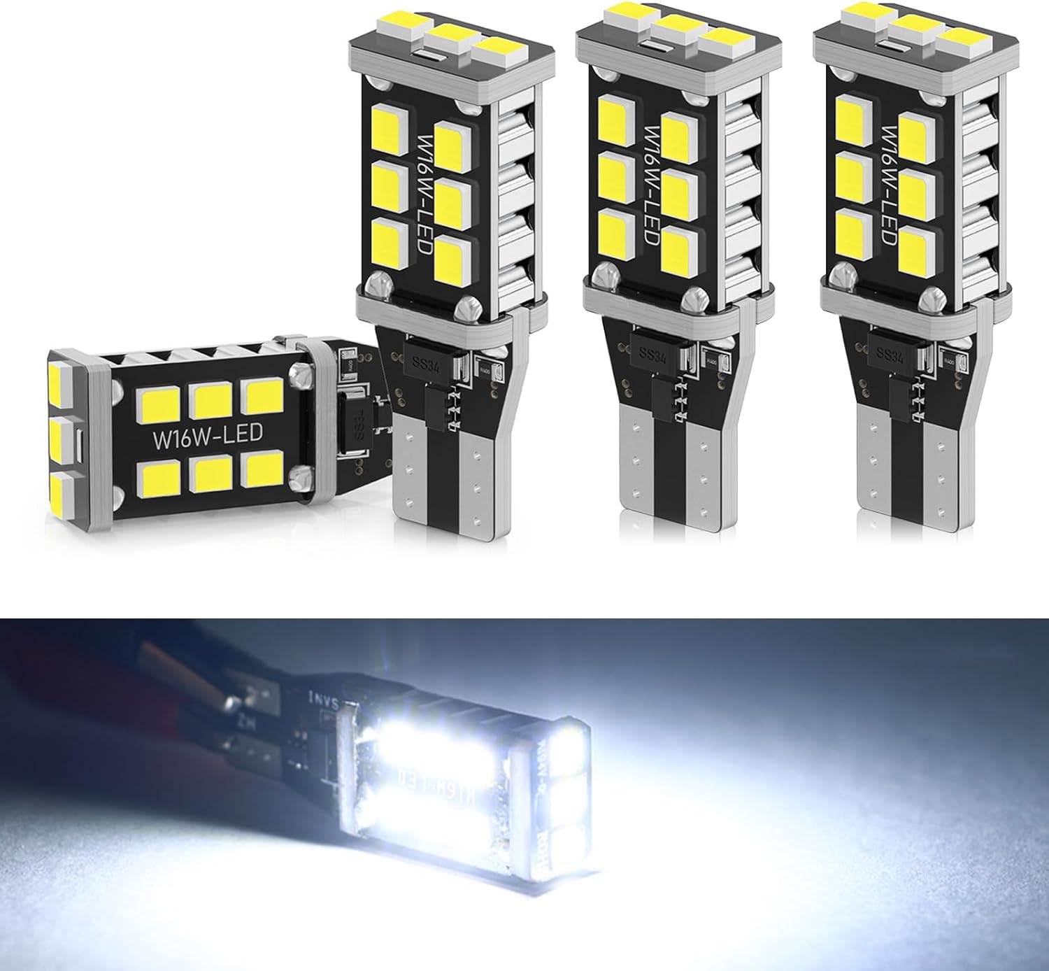 Tesnaao 4 luces LED de decodificación para coche T15, 2835-15SMD PC Board Smart IC Driver IP67 impermeable rápida disipación de calor luz de freno