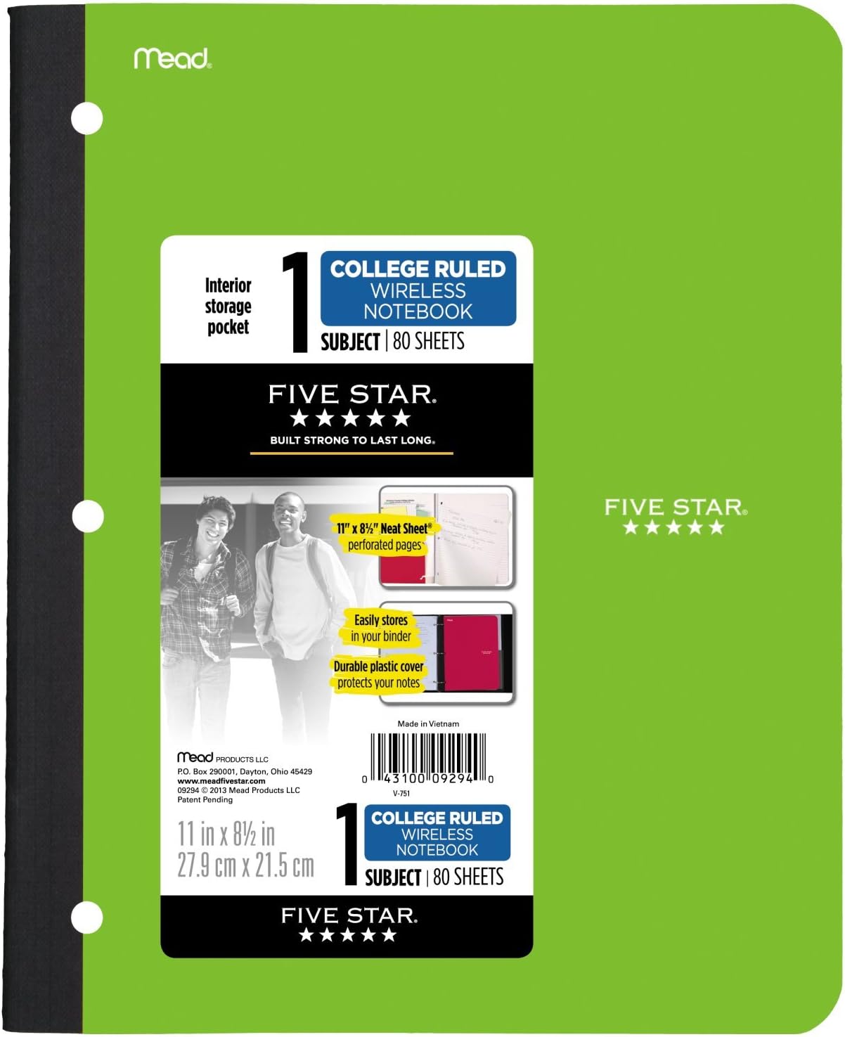 Cuaderno con bolsillo, 1tema, College papel rayado, 80hojas, 11 pulgadas 812 pulgadas, el color variará (09294), Variados Paquete de 6