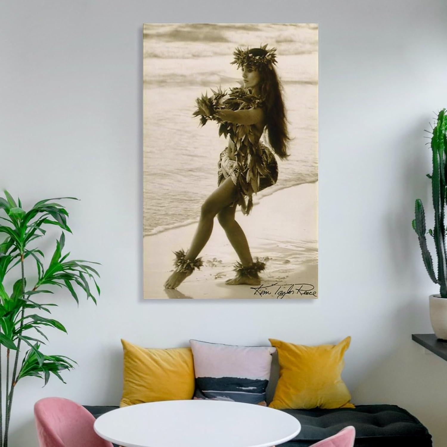 Pósteres musicales de niña de playa bailando hawaiano hula fotos de pared minimalistas, pósteres de pared en lienzo para decoración de pared,