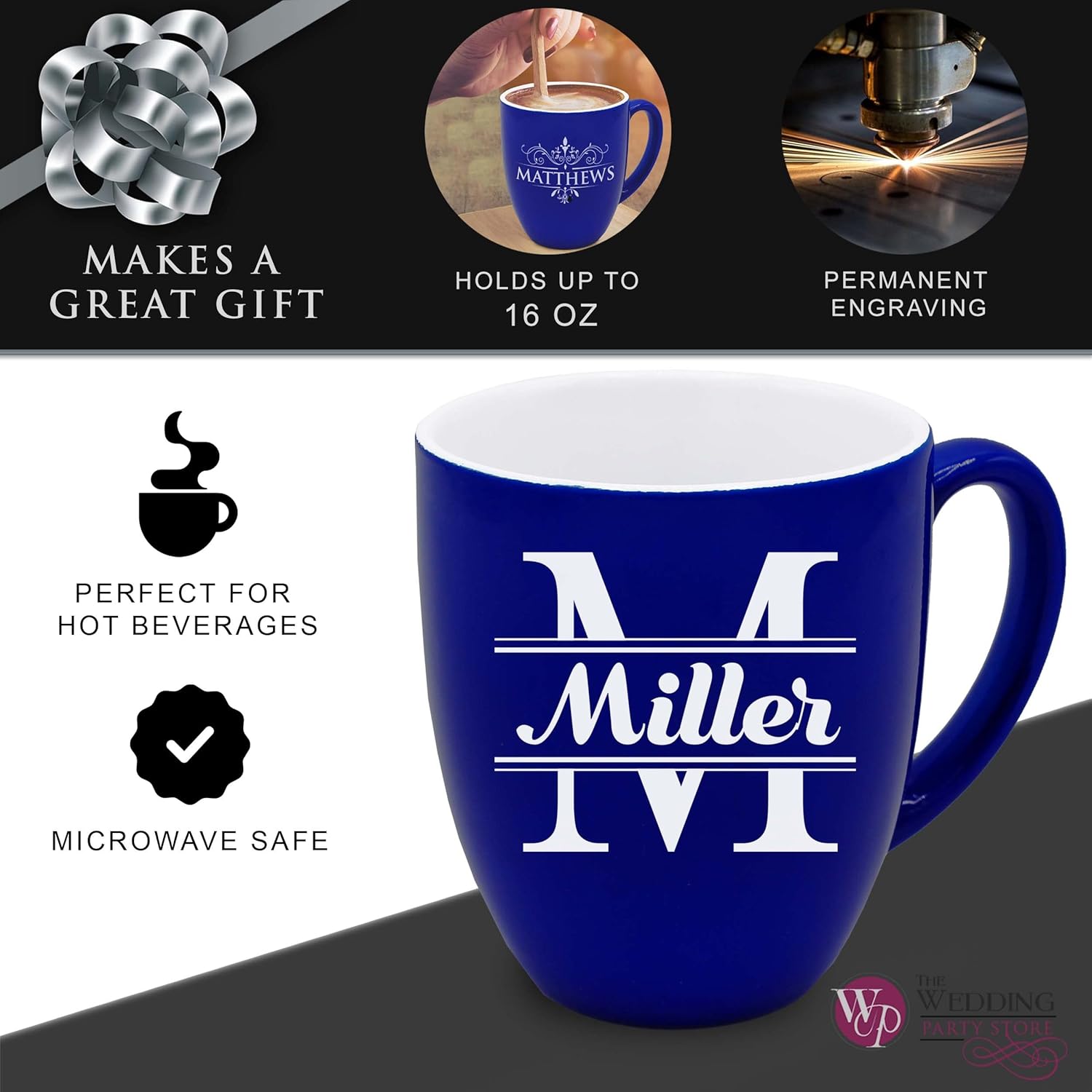 Taza de café con leche grabada personalizada – Taza de café personalizada (azul)