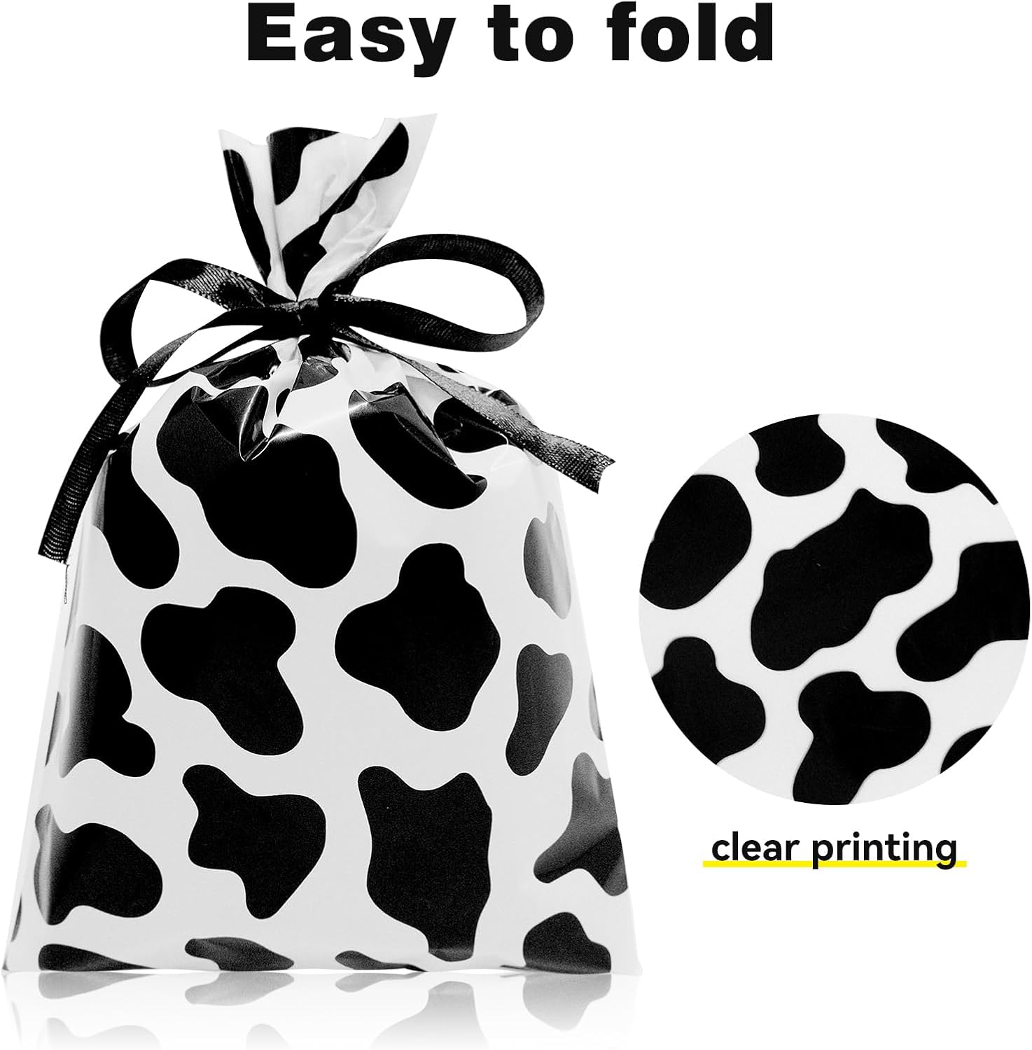 CONEHOY 102 bolsas de plástico con estampado de vaca, bolsas de regalo para fiestas temáticas de vaca, bonitas bolsas de almacenamiento de dulces