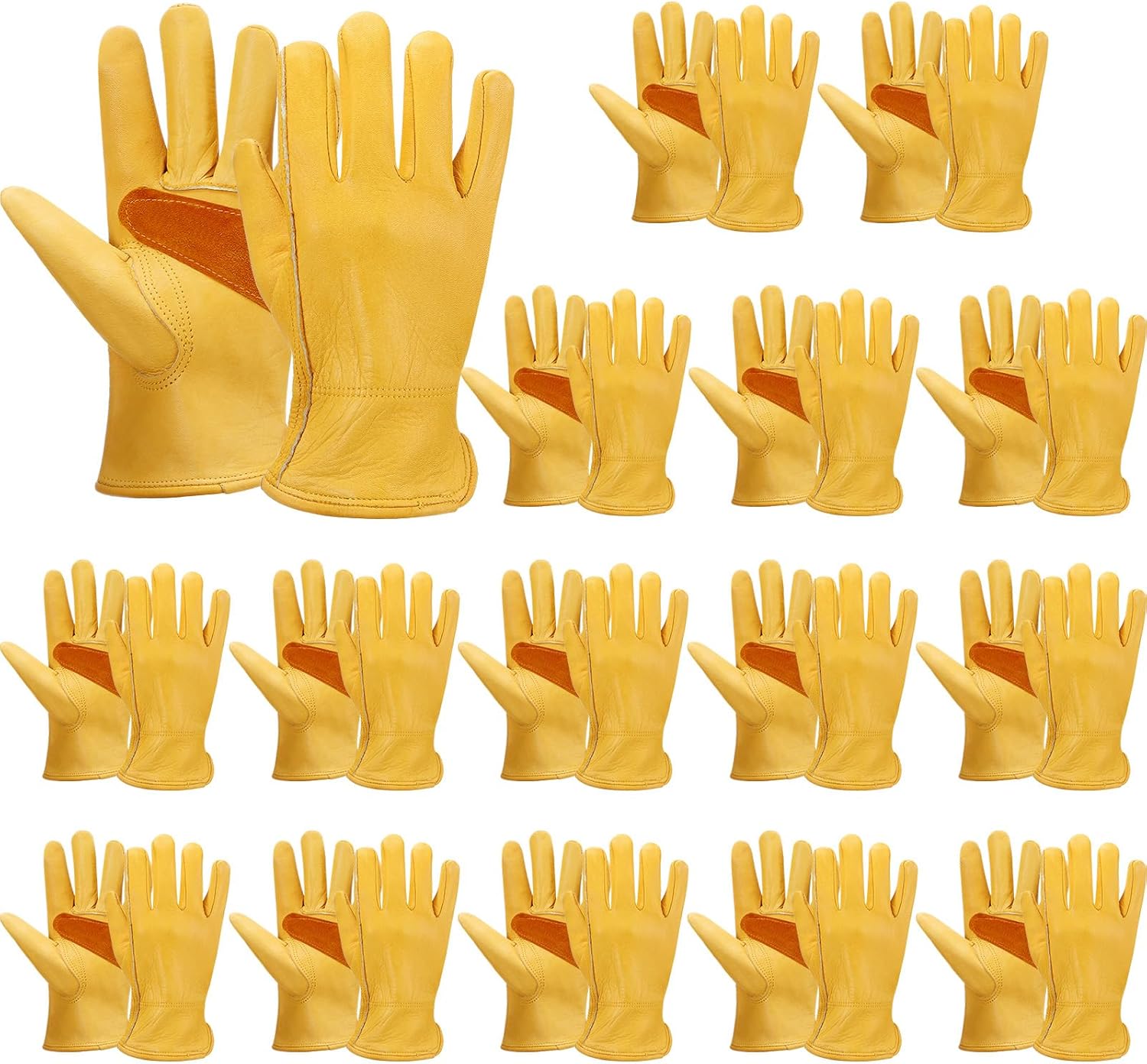16 pares de guantes de cuero de vaca a granel para hombres, guantes de cuero de jardinería para trabajo, resistentes a cortes, construcción,