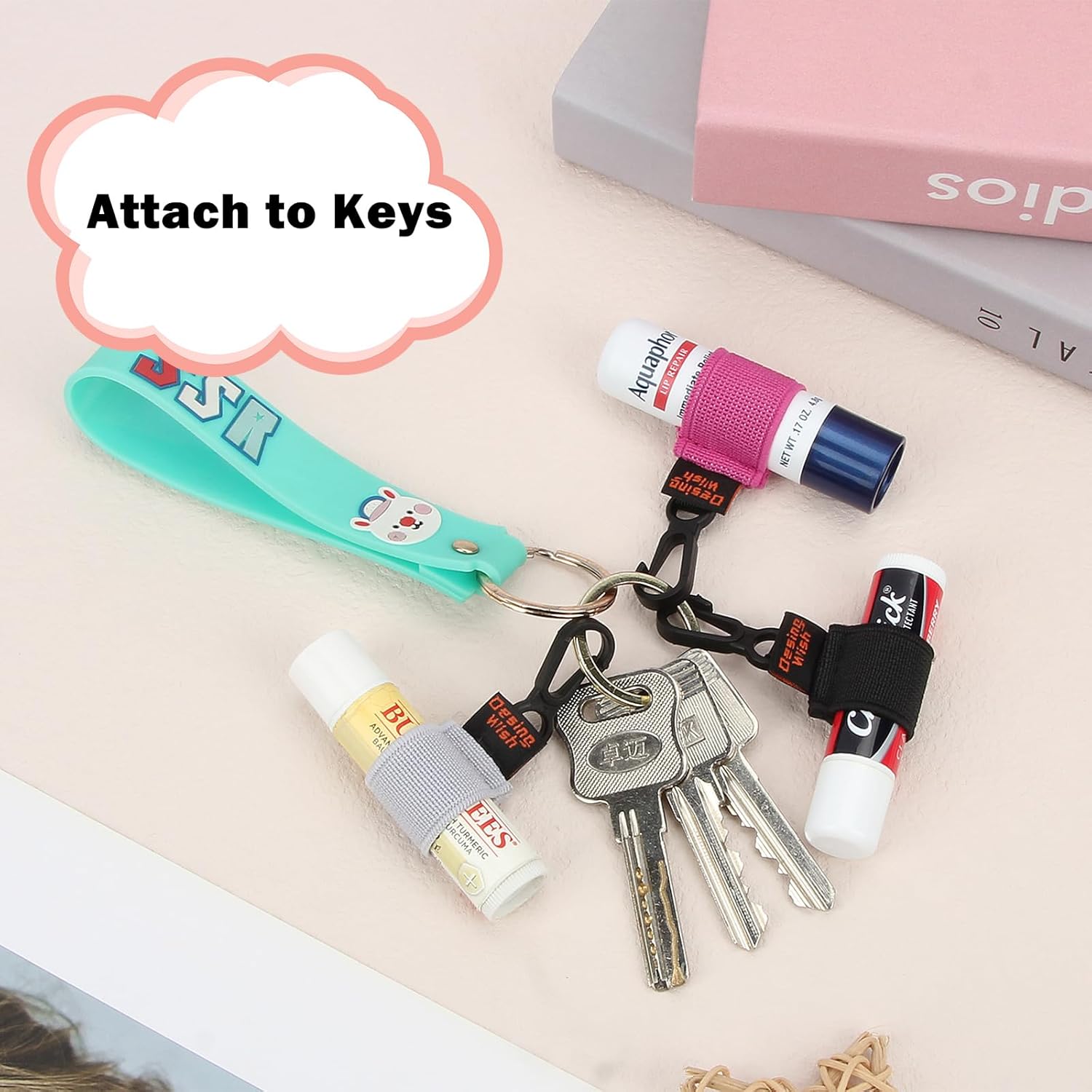 Desing Wish Mini Chapstick Holder Llavero de manga elástica Chapstick Llavero titular para bálsamos labialesbrillo labiallápices labiales, Paquete