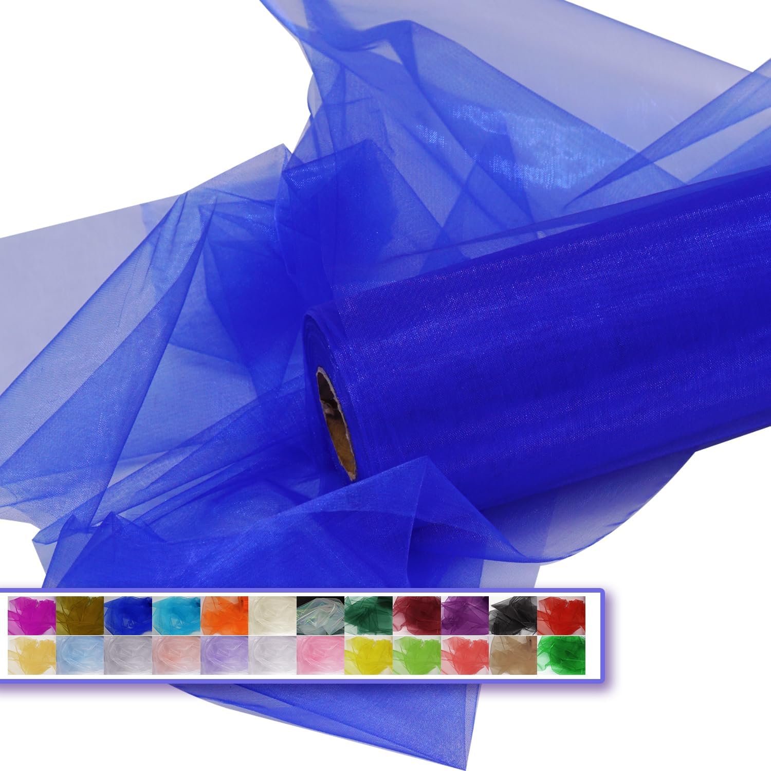Rollos de tela de tul de organza azul real, organza de cristal de 12 pulgadas por 50 yardas (150 pies), perno de red de nailon transparente sedoso
