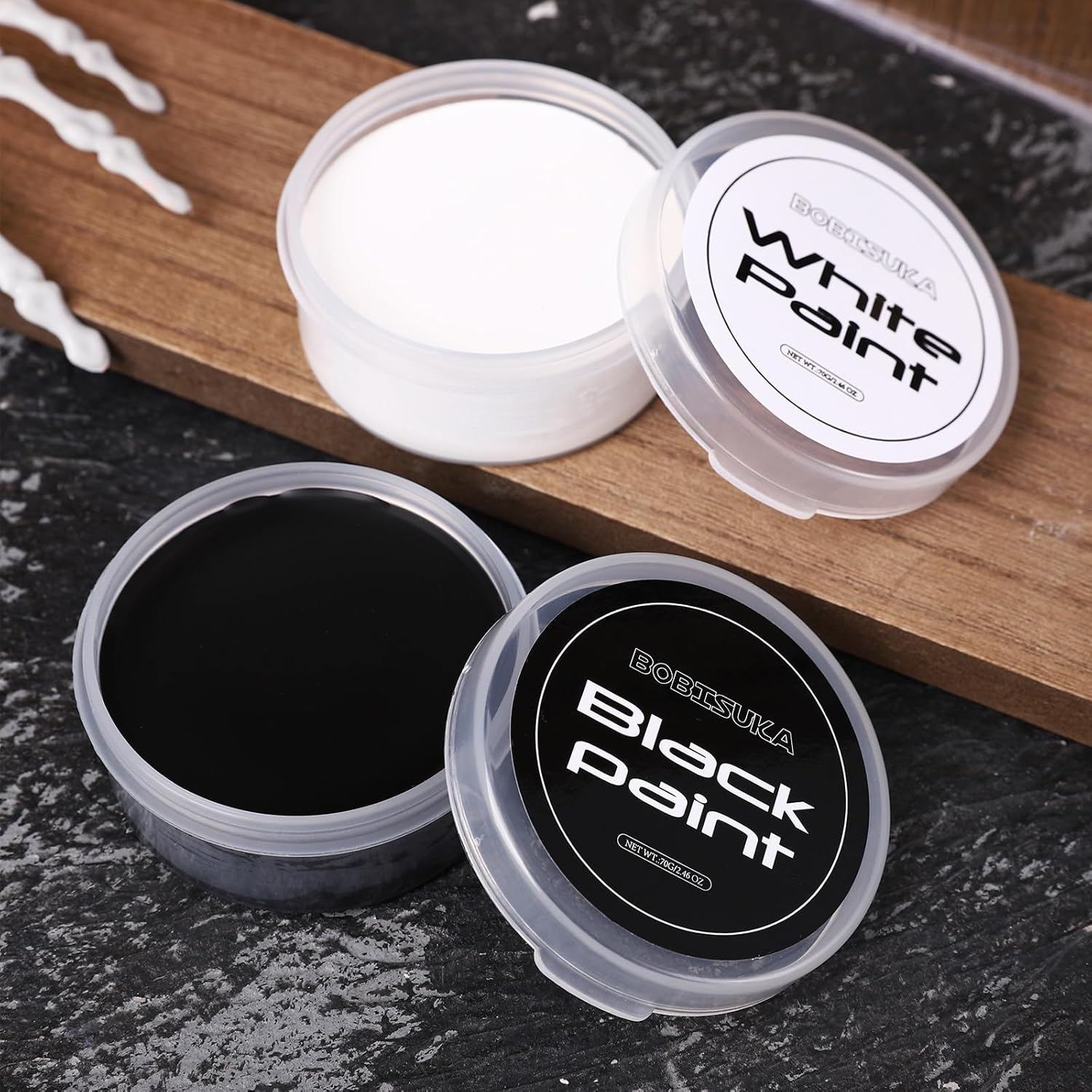 BOBISUKA Pintura facial y corporal al óleo en blanco y negro + juego de gel de sangre falsa coagulada, kit de paleta de pintura profesional de gran