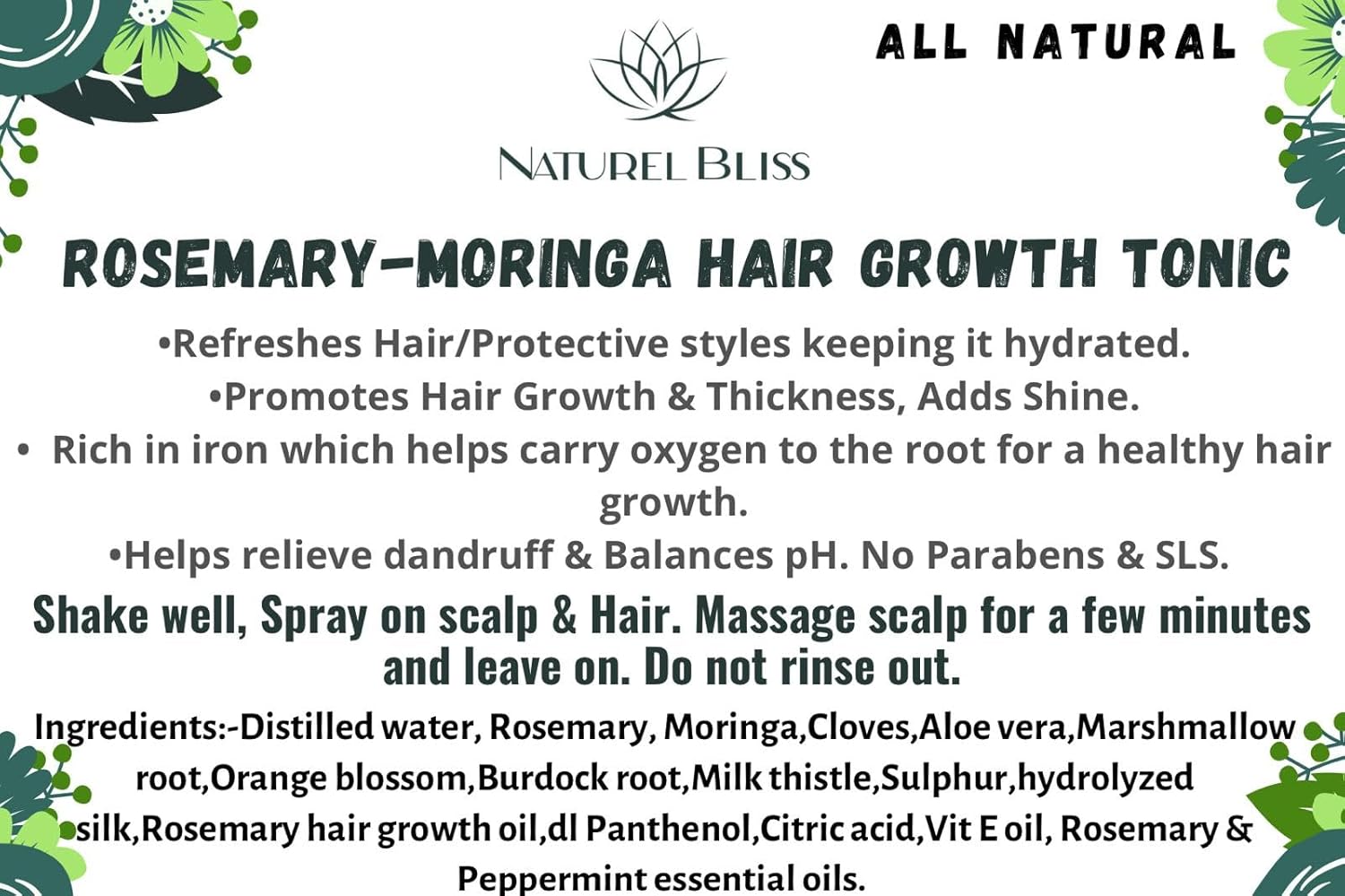 Rosemary-Moringa Hair Growth Tonic Spray 8oz