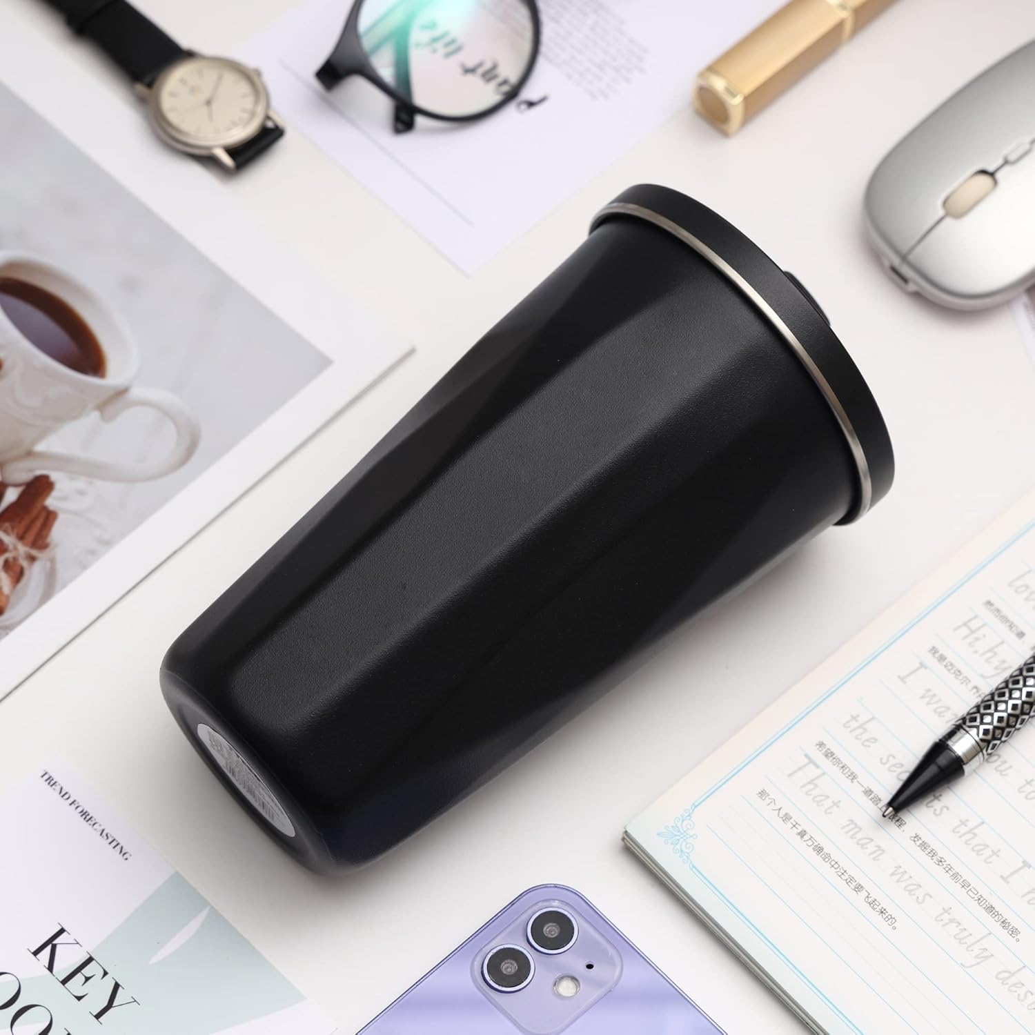 Youwoo – Vaso aislado al vacío de 20 onzas con popote de metal, taza aislada al vacío de doble pared, taza de café para bebidas calientes y frías,