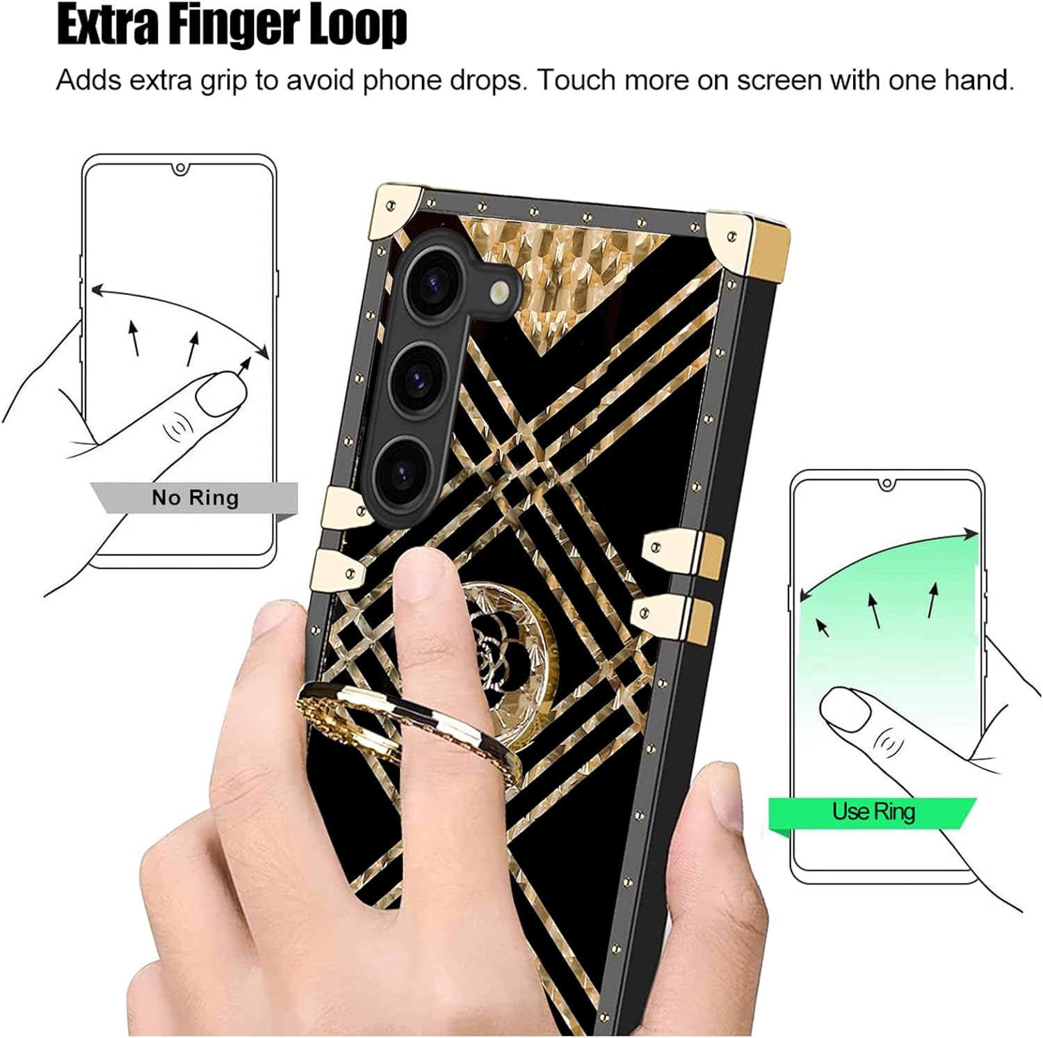 KuDiNi Funda para S23 Plus, Galaxy S23 Plus para mujer, funda cuadrada a prueba de golpes, TPU retro, elegante, clásico, borde de lujo, protección