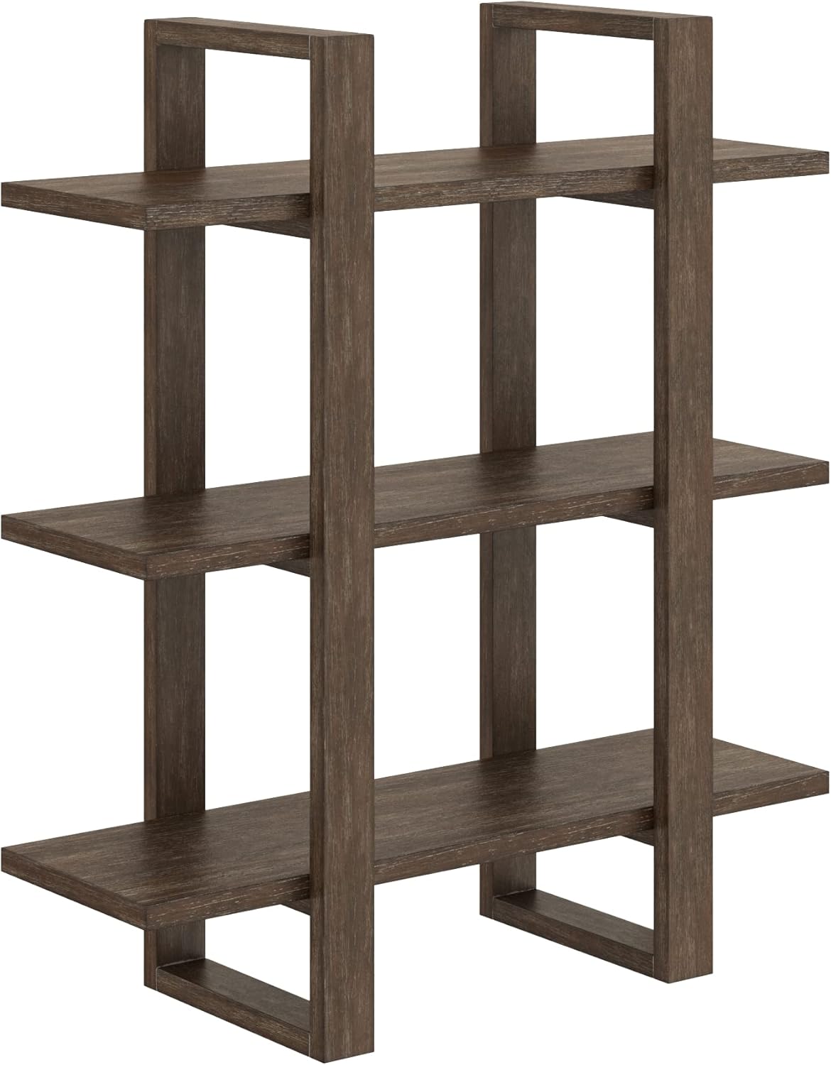 Nathan James Estantes flotantes de pared para libros, estante de exhibición de 3 niveles, estante modular decorativo en madera maciza para