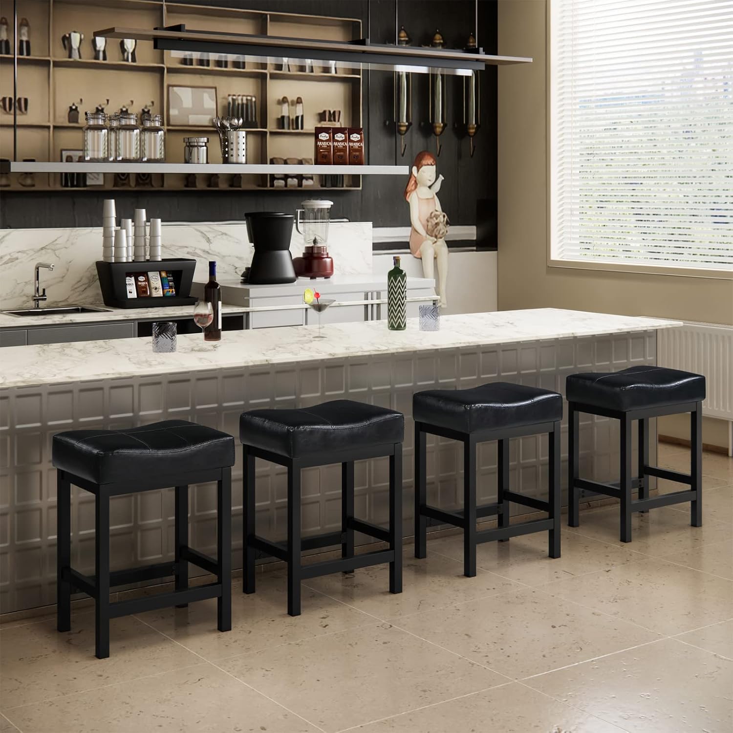 KATDANS Juego de 2 taburetes de bar, taburetes de altura de mostrador de 24 pulgadas, taburetes de cocina modernos de piel sintética con base de
