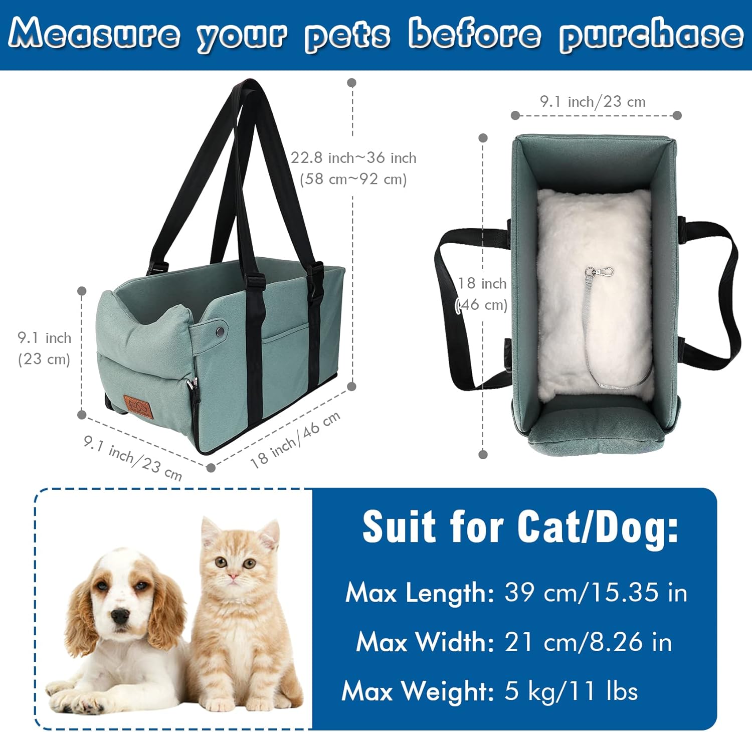 Asiento de auto para perro con consola 5 en 1, asientos elevadores para perros pequeños de hasta 12 libras, reposabrazos para mascotas, asiento