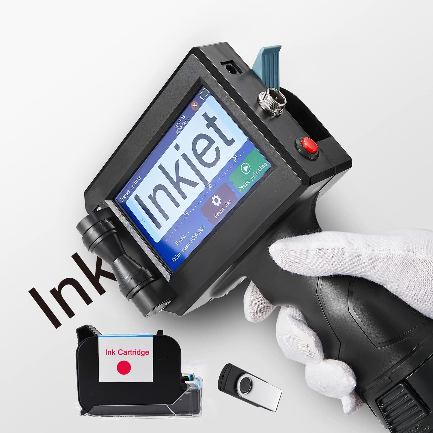 Impresora portátil ZFM6 de 0.500 in0.5 pulgadas con pantalla táctil LED HD de 4.3 pulgadas, uso para código de barras QR, fecha, logotipo, impresión