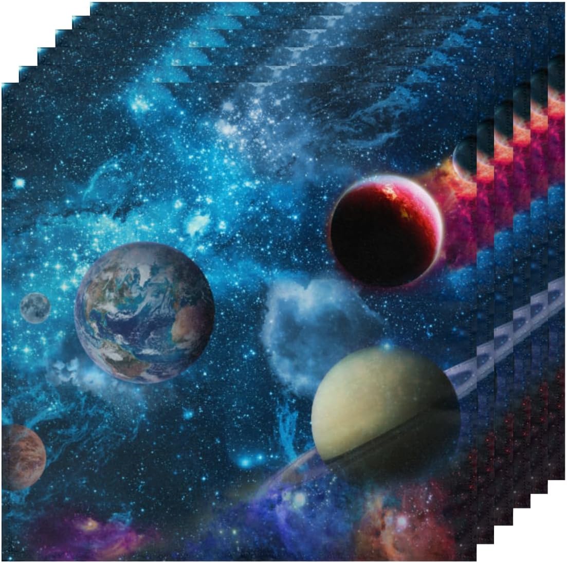 Juego de 6 servilletas de tela con sistema solar de 20 x 20 pulgadas, diseño de planeta del universo, lavables, reutilizables, para cocina,