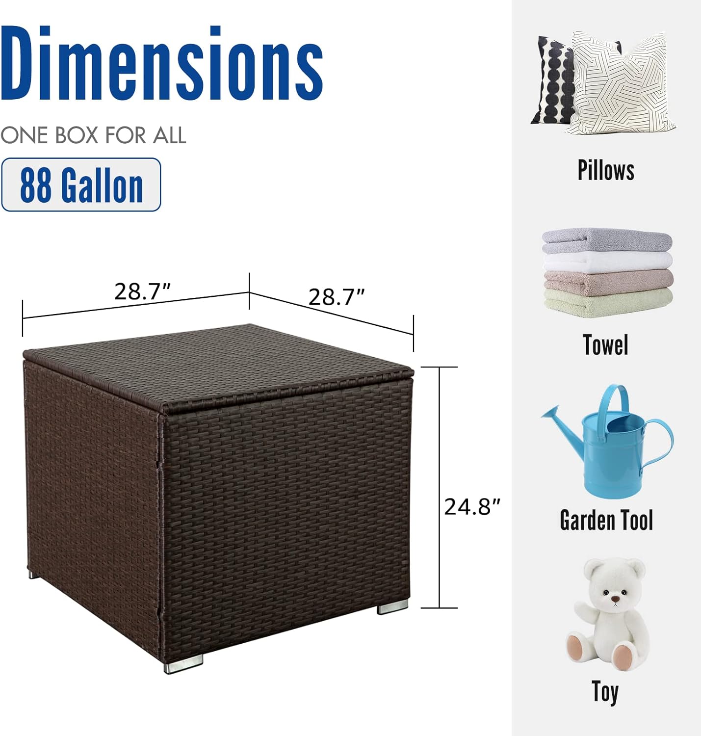 HYDRAGARDEN Caja de cubierta de 88140 galones con forro interior, cajas de almacenamiento grandes de ratán 2 en 1, contenedor de mimbre para