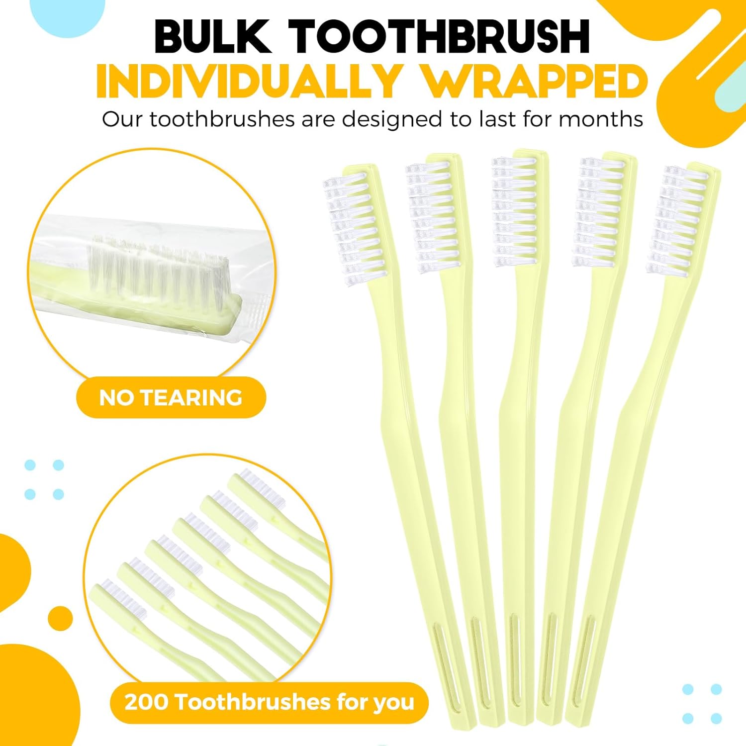 CHENGU Paquete de 200 cepillos de dientes desechables envueltos individualmente, cepillo de dientes de viaje de un solo uso, cepillo de dientes