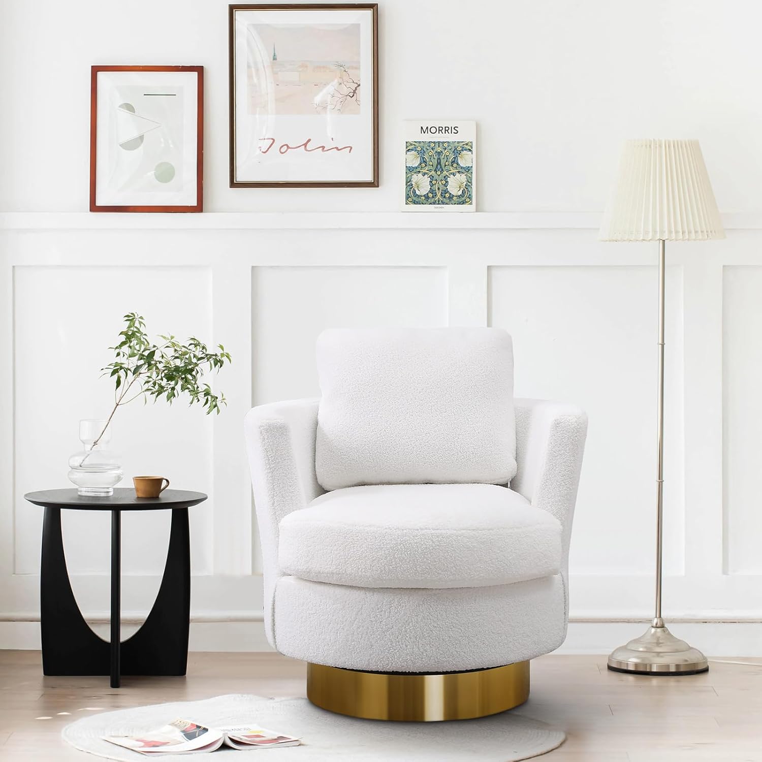 Silla giratoria tapizada, cómoda silla decorativa con almohada lumbar, silla redonda giratoria de 360, moderna silla de sherpa para guardería, sala