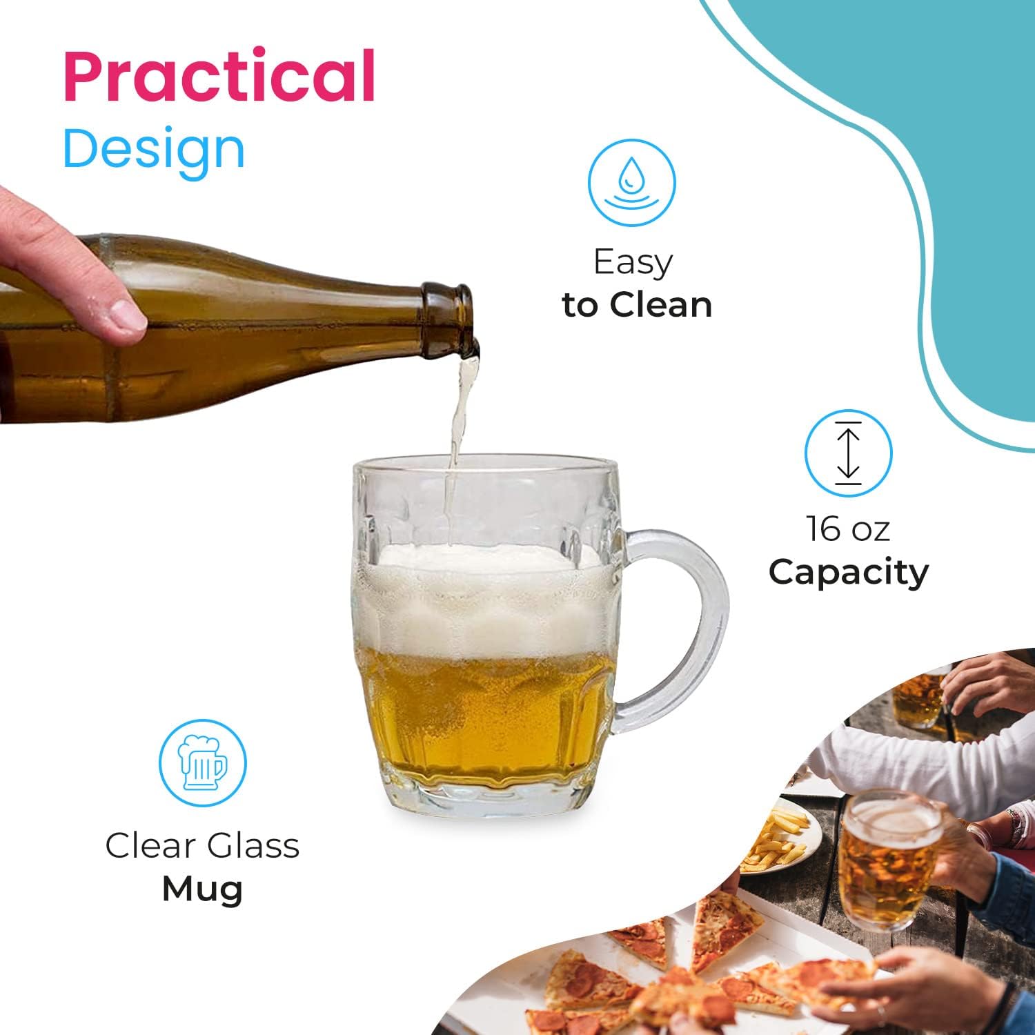 LavoHome Taza de cristal de estilo europeo clásico, ideal para fiestas de Oktoberfest, jugos y otras bebidas, capacidad de 16 onzas, tazas de