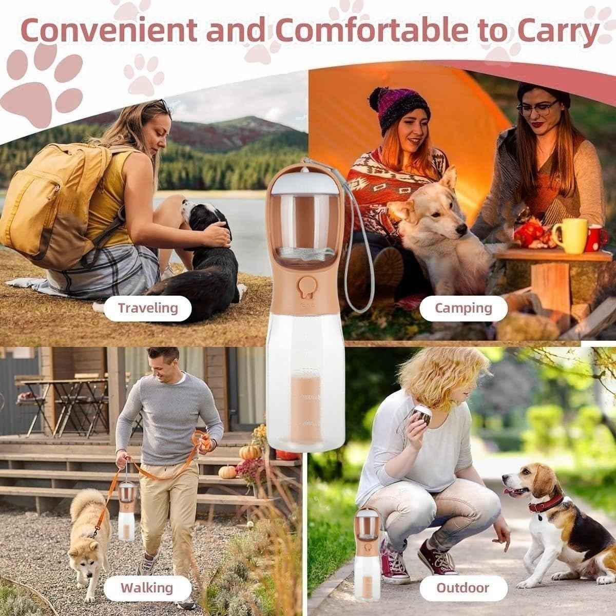 Botella de agua 3 en 1 para perro, dispensador de agua portátil para cachorros con comedero para beber, con espacio para bolsas de basura para