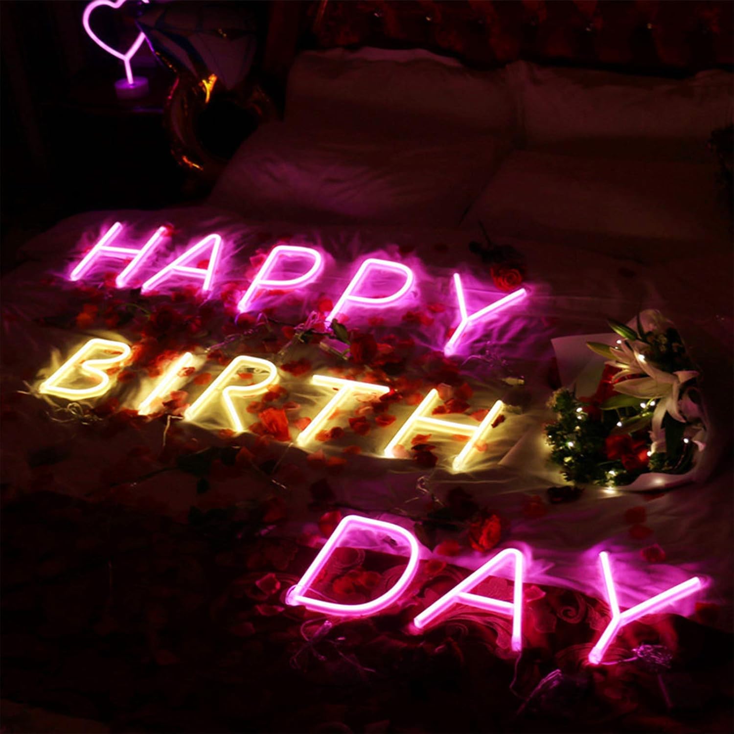 Letras con luces LED de neón, letreros luminosos, 26 letras del alfabeto, funciona con pilas, lámpara de noche creativa para decoración del hogar,