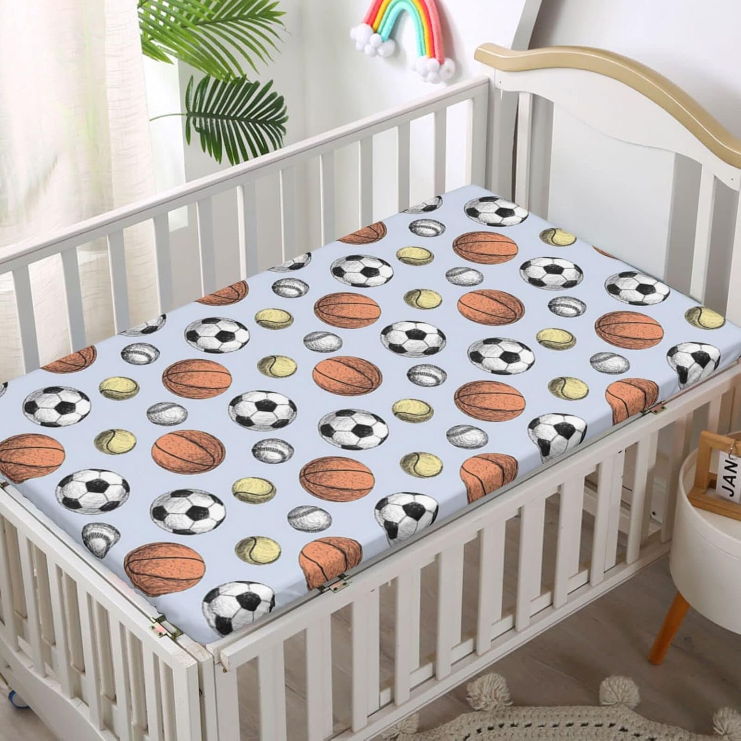 Sábana bajera ajustable para cuna con temática deportiva, sábana bajera estándar para cuna para niños pequeños, sábana para colchón de cuna o sábana