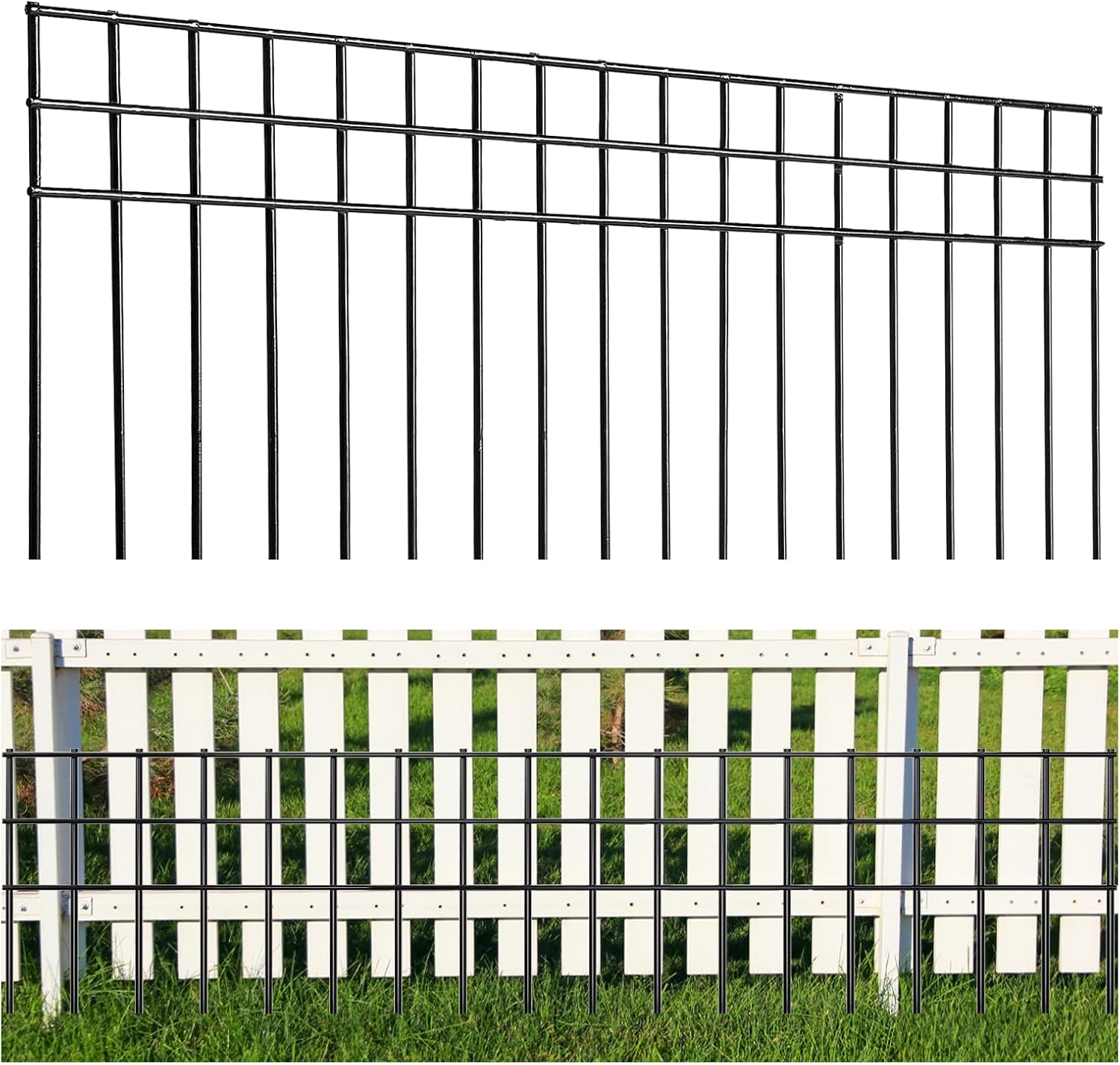 Valla de barrera de animales sin excavación de 32 x 10 pulgadas, paquete de 10 valla protectora negra con espacio de púas de 1.5 pulgadas, valla