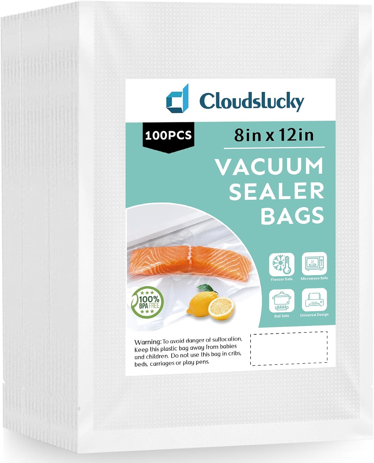 Bolsas selladoras al vacío para alimentos de 8 x 12 pulgadas, 100 unidades para sellar una bolsa de comida, bolsas para guardar alimentos, bolsas de