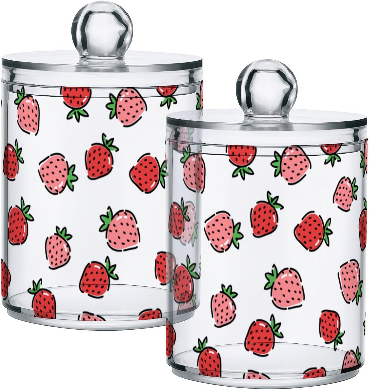 Paquete de 2 dispensadores de fresas para bolas de algodón, hisopos de algodón, juego de tarros de boticario de plástico para baño, organización de