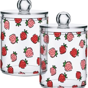 Paquete de 2 dispensadores de fresas para bolas de algodón, hisopos de algodón, juego de tarros de boticario de plástico para baño, organización de Paquete de 2 dispensadores de fresas para bolas de algodón, hisopos de algodón, juego de tarros de boticario de plástico para baño, organización de