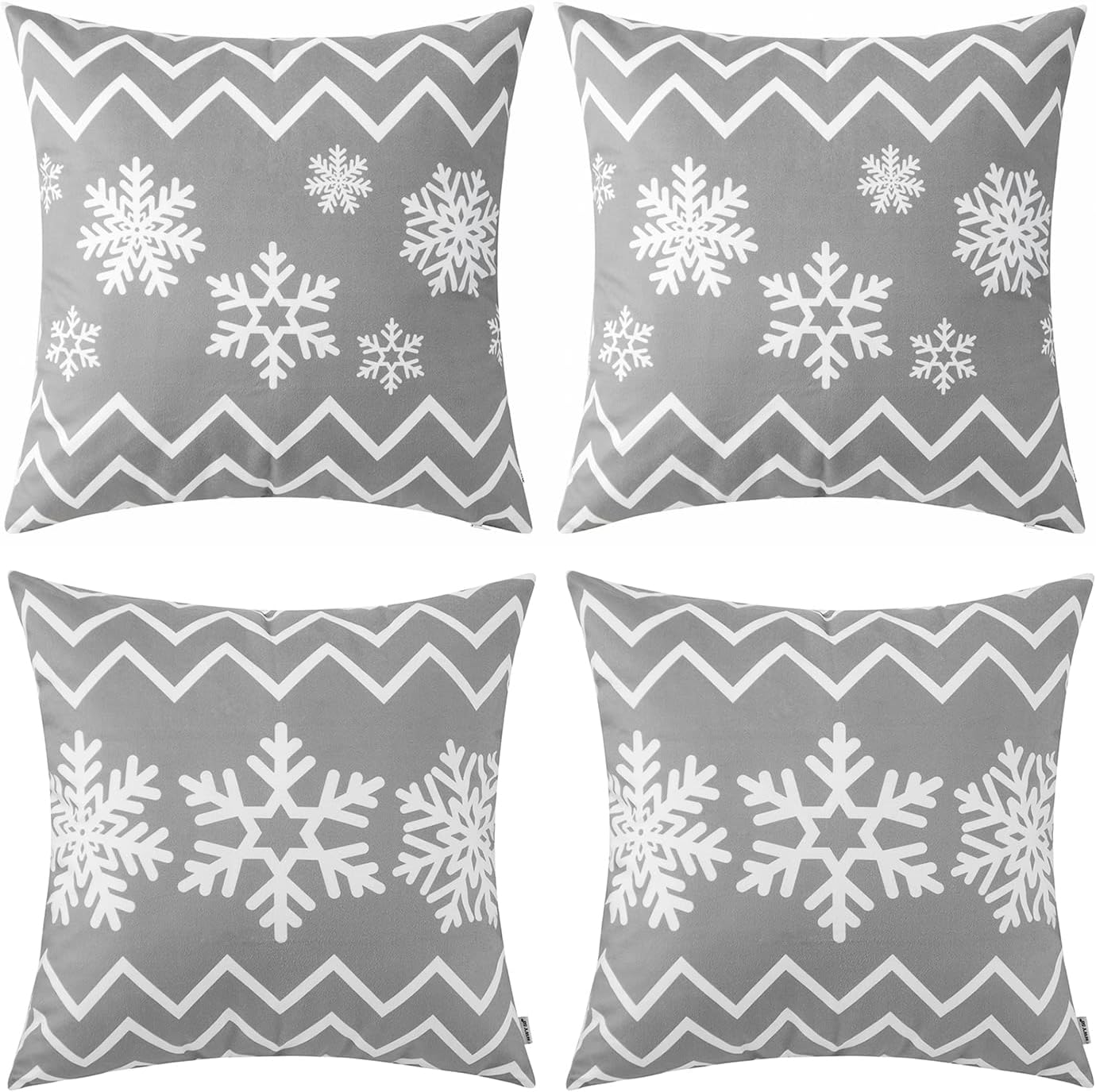 HWY 50 Juego de 4 fundas de cojín cuadradas de 18 x 18 pulgadas para sofá, cama, sala de estar, suave, decorativo, navideño, bohemio, copos de