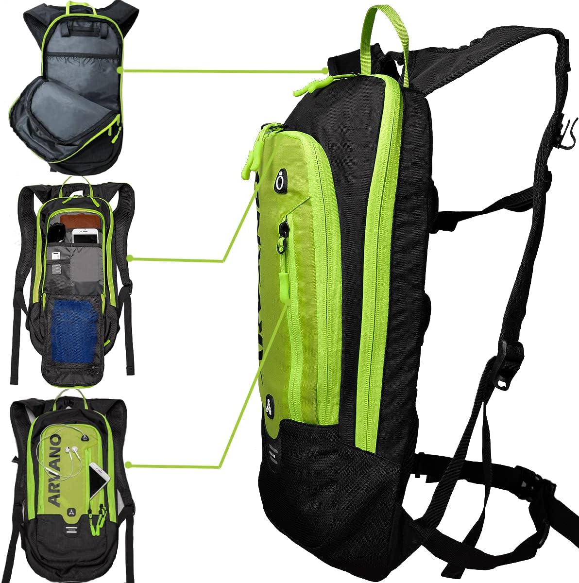 Arvano Mochila de bicicleta pequeña de ciclismo de montaña ligera de 6 litros – MTB ciclismo, senderismo, esquí, bicicleta de nieve, snowboard