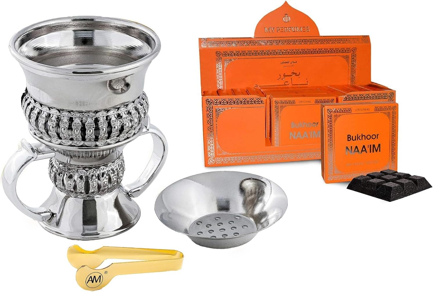 AM Regal Metal Bakhoor – Quemador de incienso e incienso Bukhoor Naaim (paquete de 12)