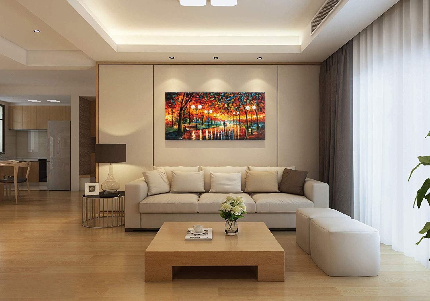 Alenoss Pinturas modernas al óleo sobre lienzo, arte de pared grande de 24 x 48 pulgadas, pinturas abstractas románticas, arte contemporáneo, arte