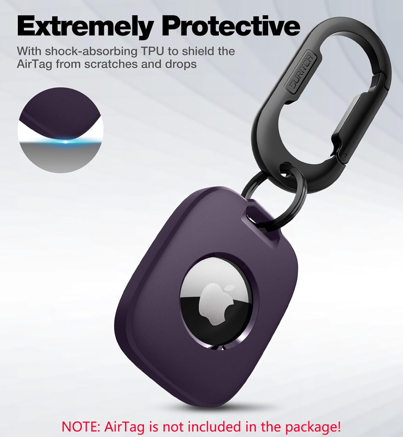SURITCH Soporte para Apple AirTag, funda AirTag con mosquetón antipérdida, llavero protector de TPU a prueba de golpes para niños, llaves, mascotas,