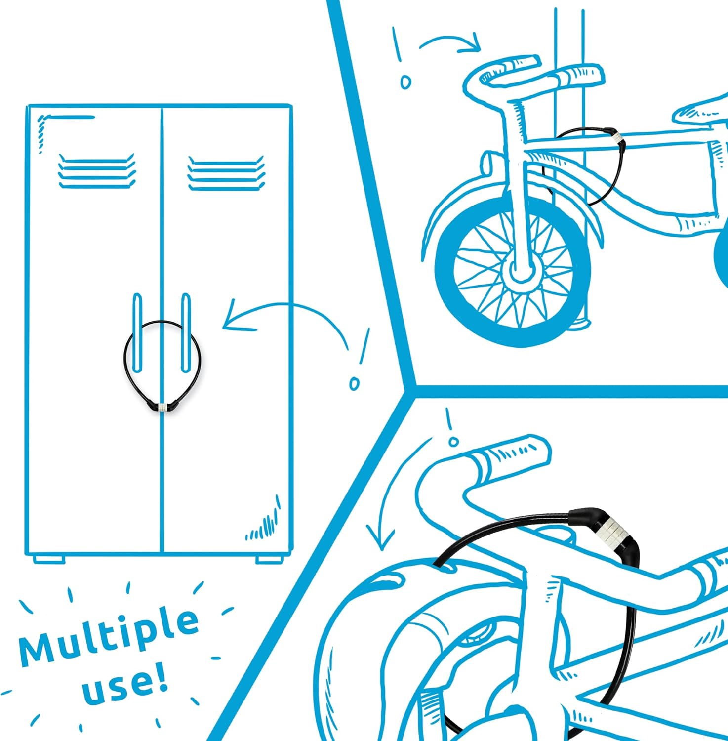 Crazy Safety Candado de bicicleta para niños, cable de bloqueo de bicicleta con combinación fija de 4 dígitos, fácil de recordar para niños, colores