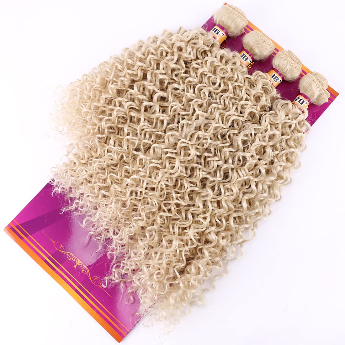 Cabello sintético rubio armadura rizado paquetes de cabello rizado 16 18 18 20 pulgadas 4 paquetes color 613 Jerry Curl extensiones de trama de pelo
