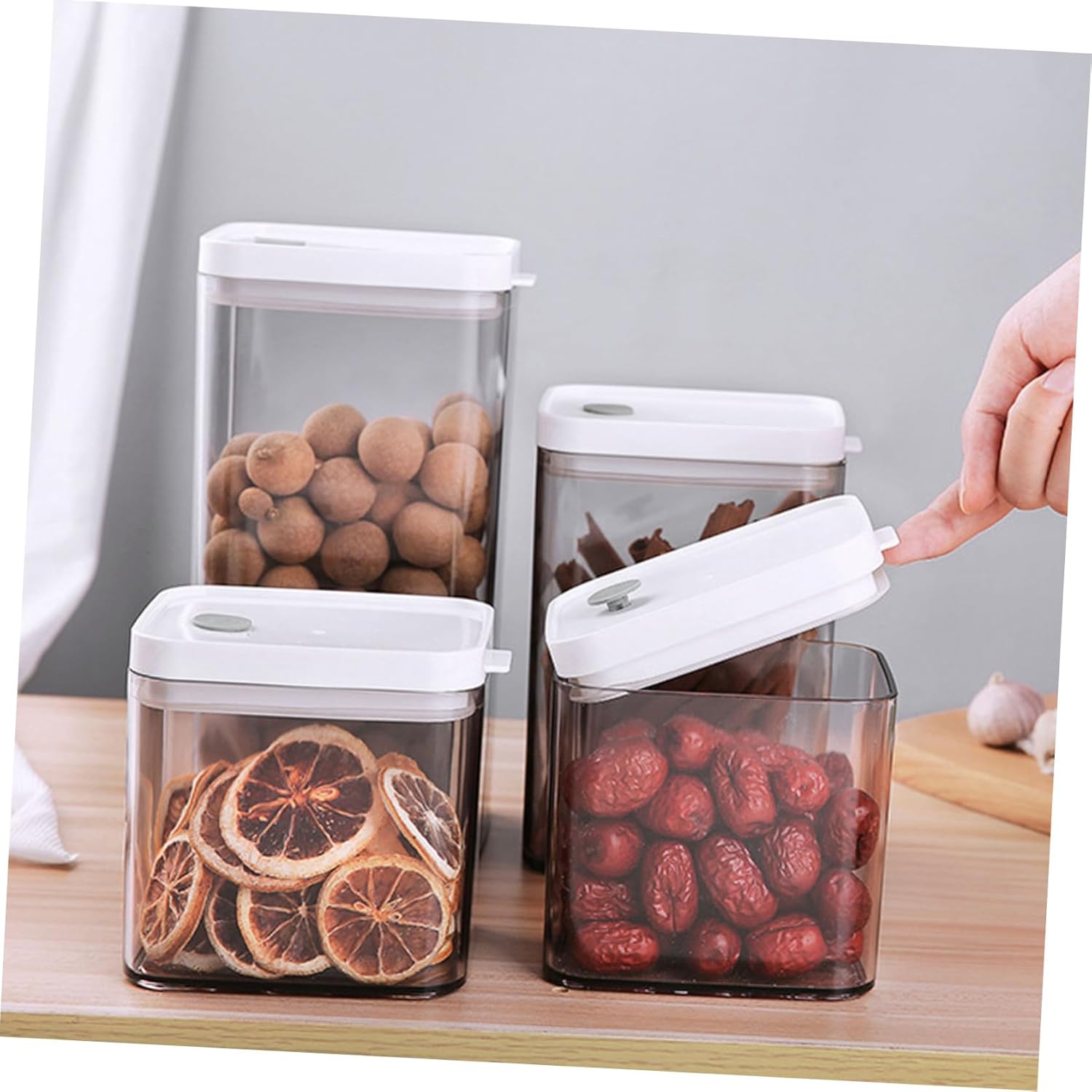 YARNOW Caja de almacenamiento transparente para alimentos, contenedor de plástico para almacenamiento de té, contenedor de plástico, frascos