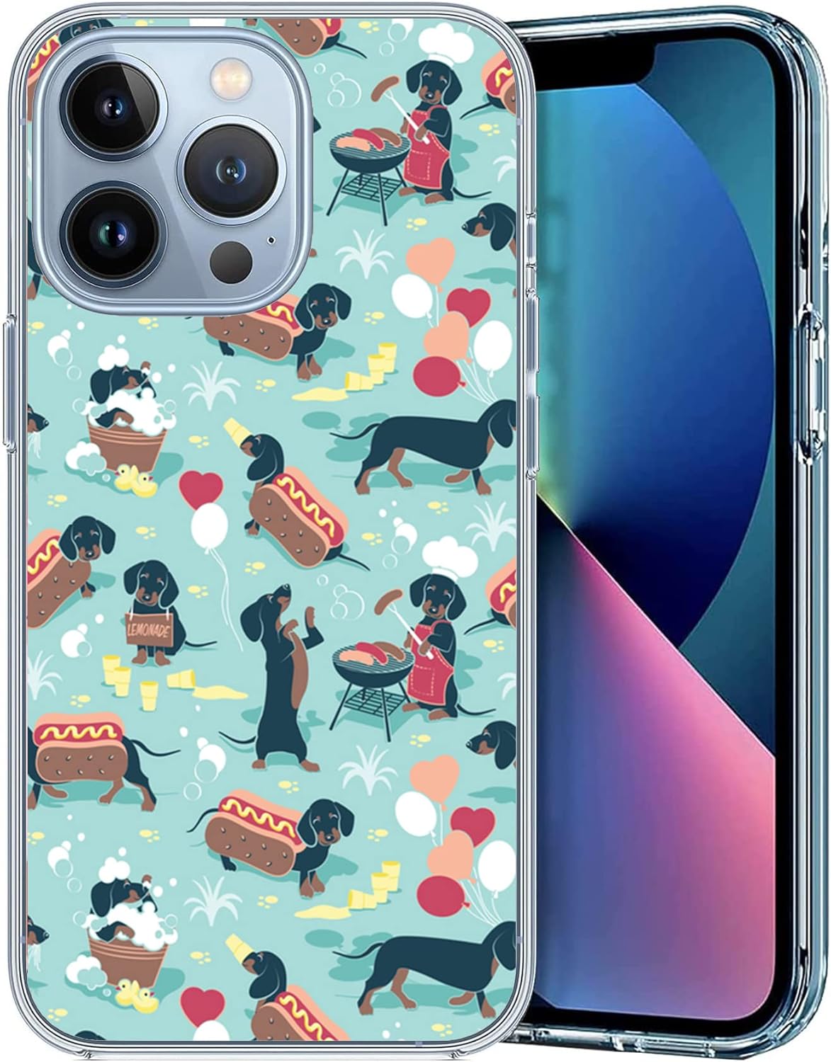 Funda compatible con iPhone 13 Pro Max, diseño de perro salchicha con diseño divertido de perro salchicha Weiner, funda para iPhone, protección