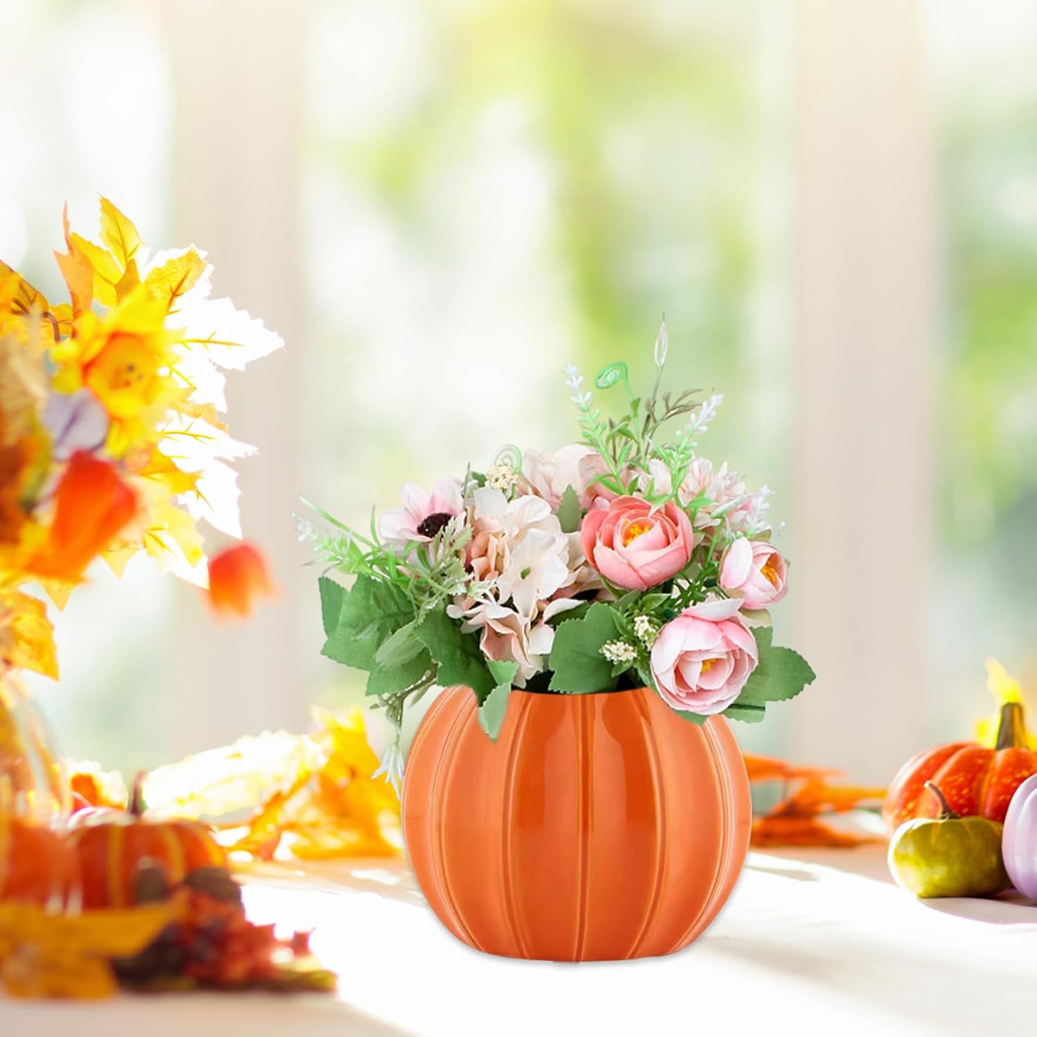 Jarrón de calabaza de cerámica para calabaza, mini maceta única, arreglo de flores secas, jarrón decorativo para cosecha de otoño, Acción de