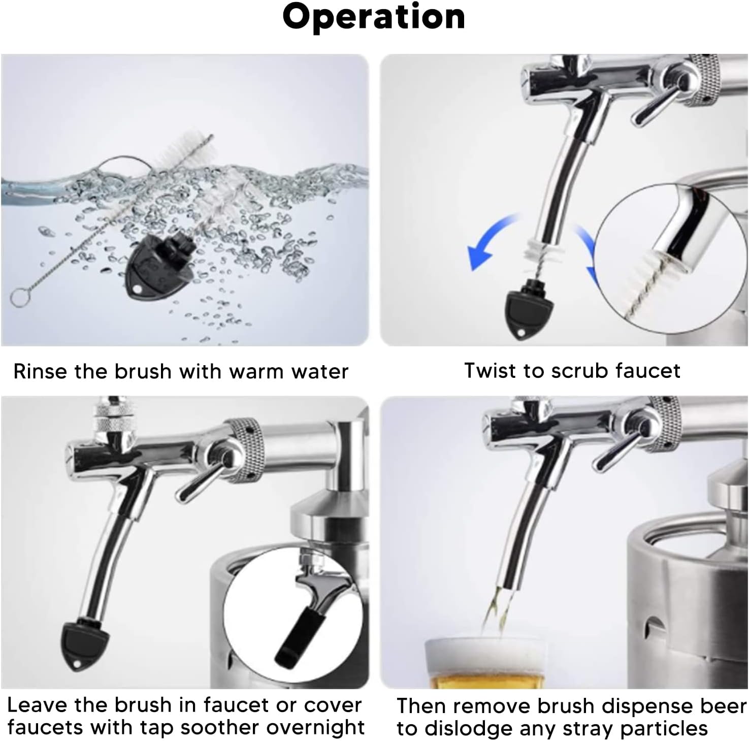 TOPINCN Grifo de cepillos largos para cerveza, barriles de cerveza Kegging para elaborar cerveza Tapón Tapón de cepillo de cepillo de higiene Kit de