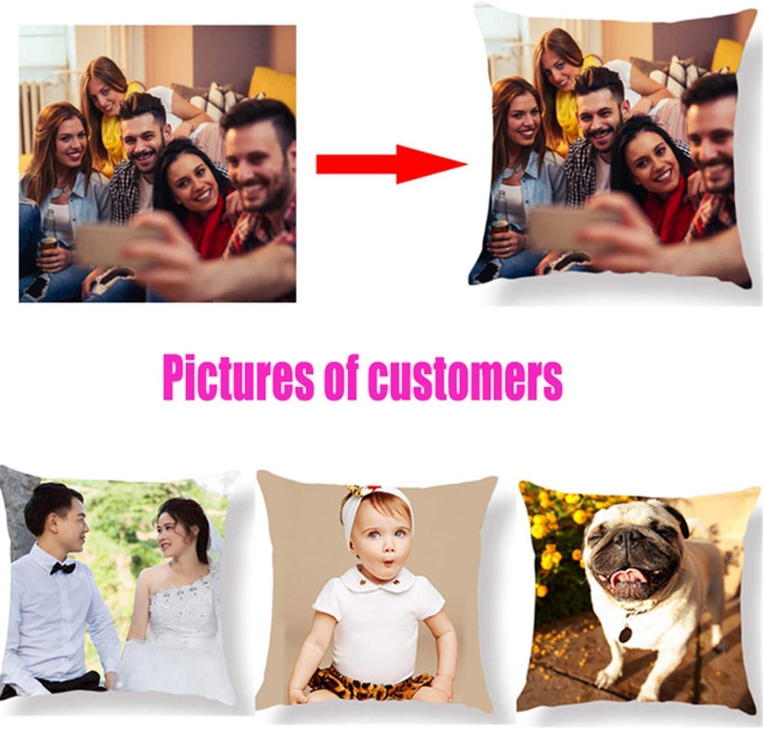 Funda de almohada personalizada, diseño de fotos o texto, funda de almohada personalizada para fotos de mascotas, imagen de amor y recuerdo de boda,